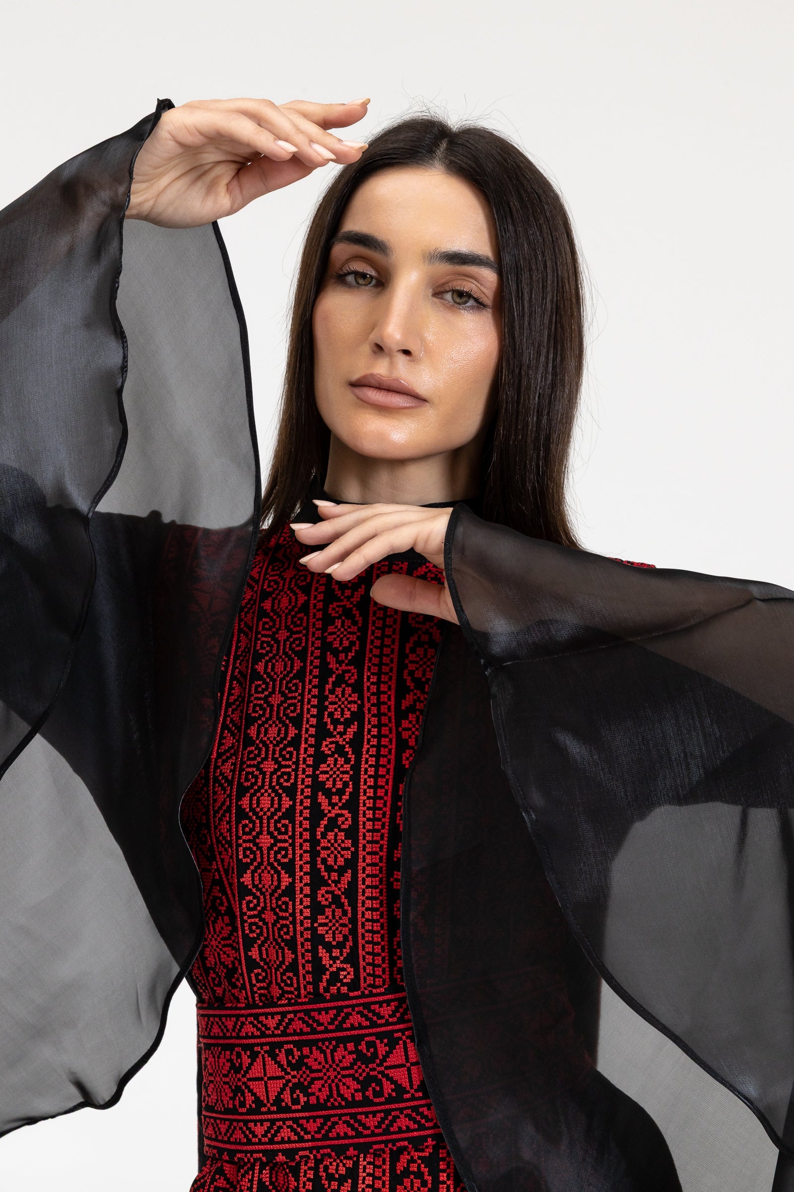 Black Dress with Embroidered Overlay