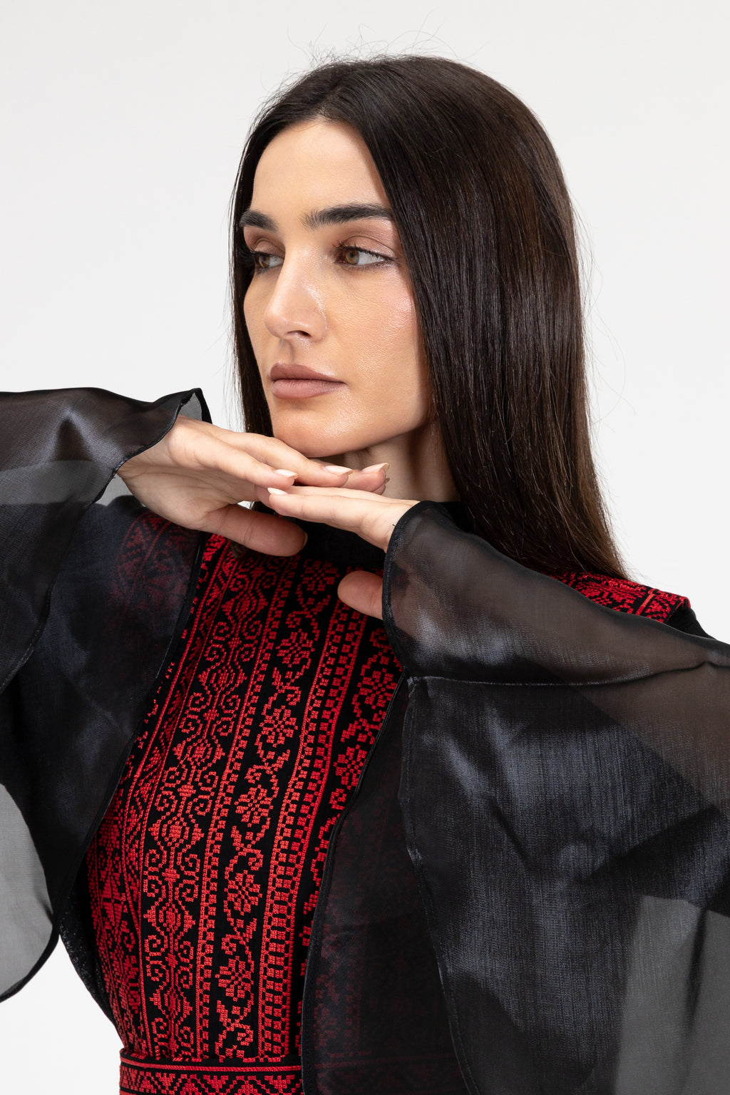 Black Dress with Embroidered Overlay