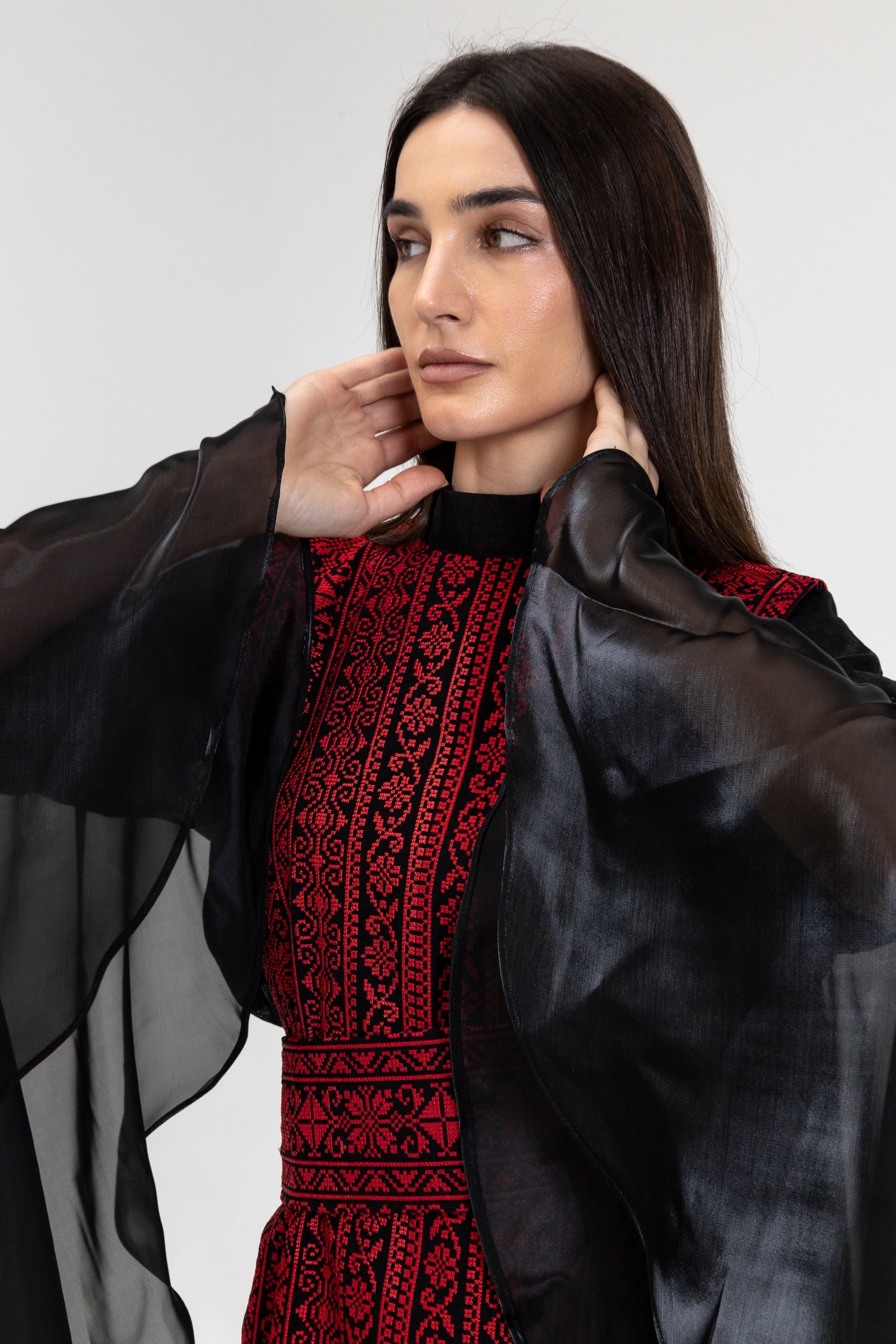 Black Dress with Embroidered Overlay