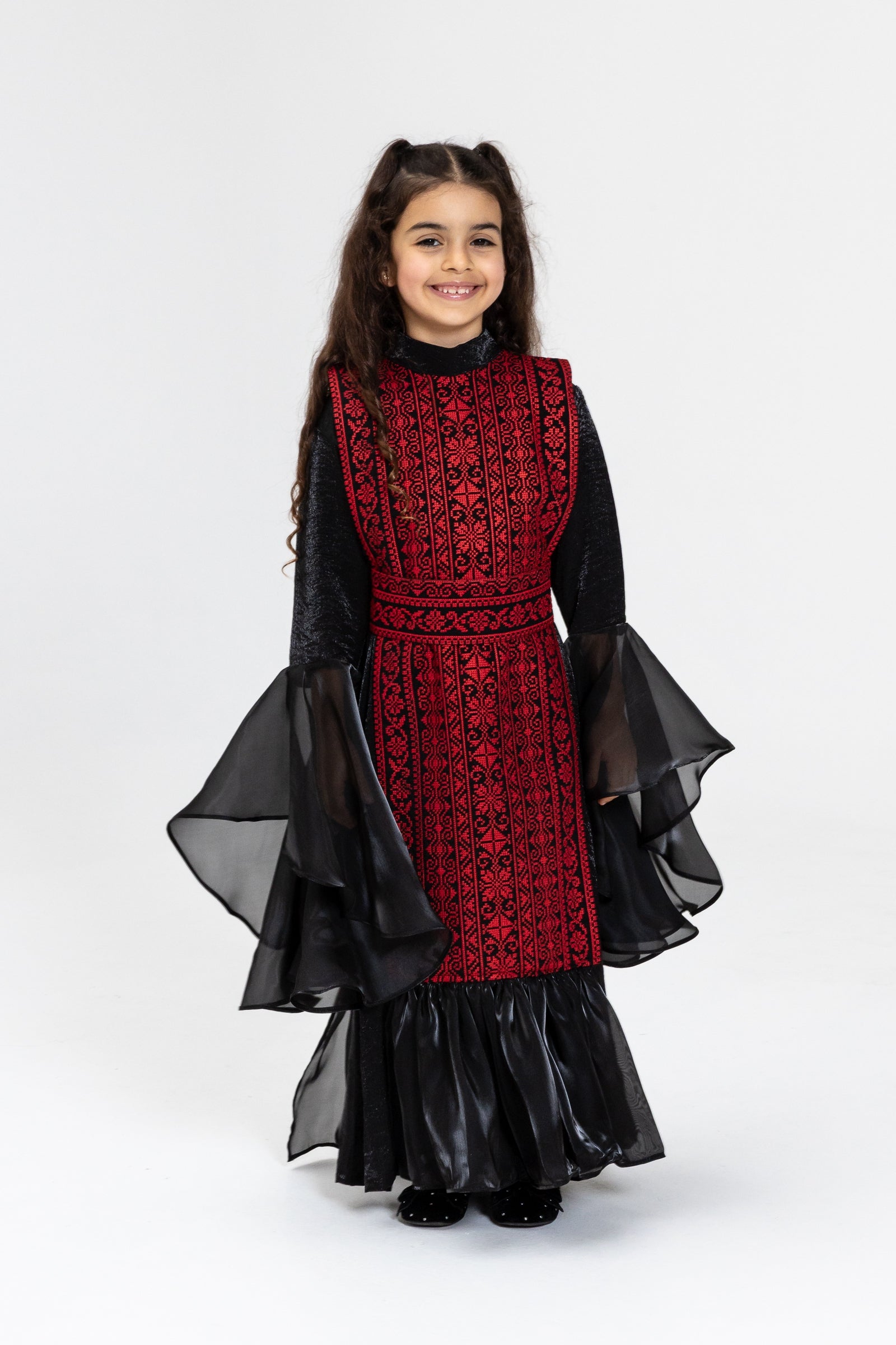 Kids Black Dress with Embroidered Overlay