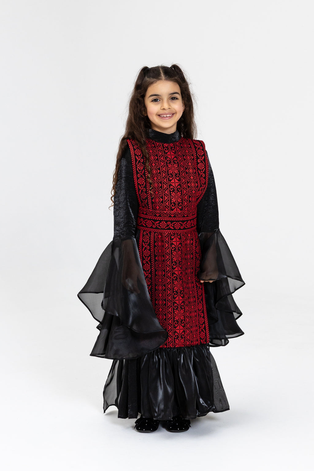 Kids Black Dress with Embroidered Overlay