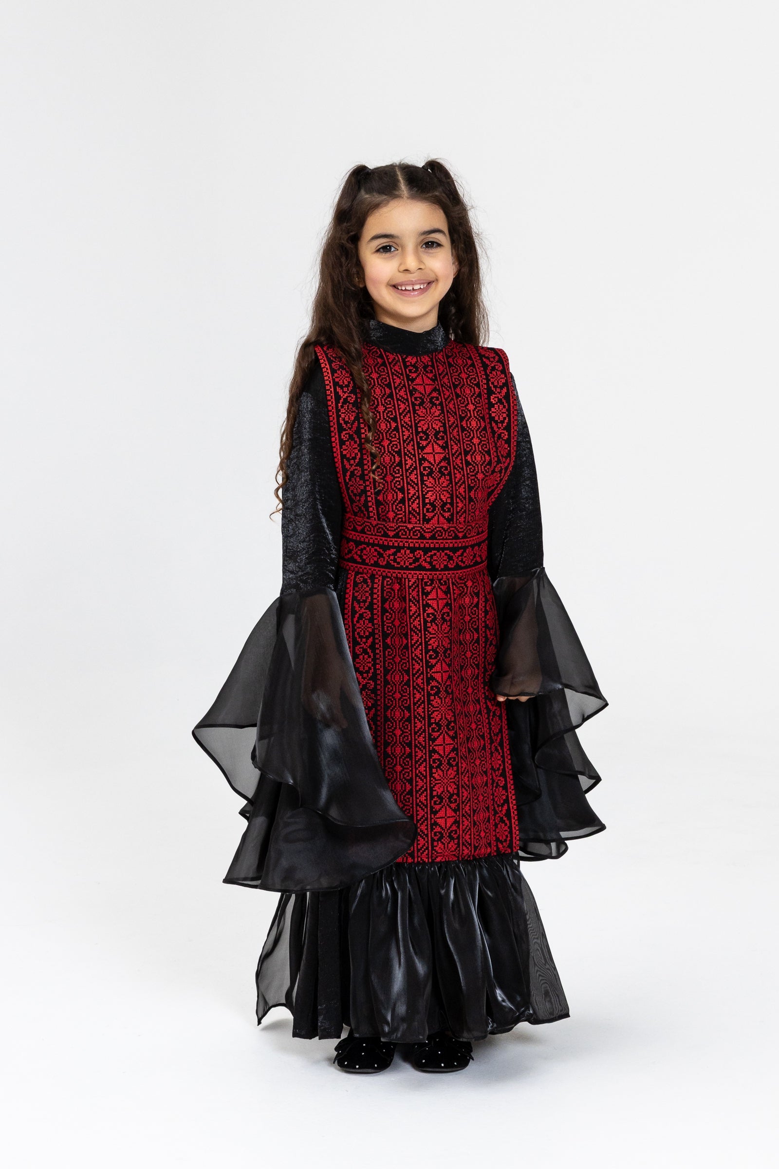 Kids Black Dress with Embroidered Overlay