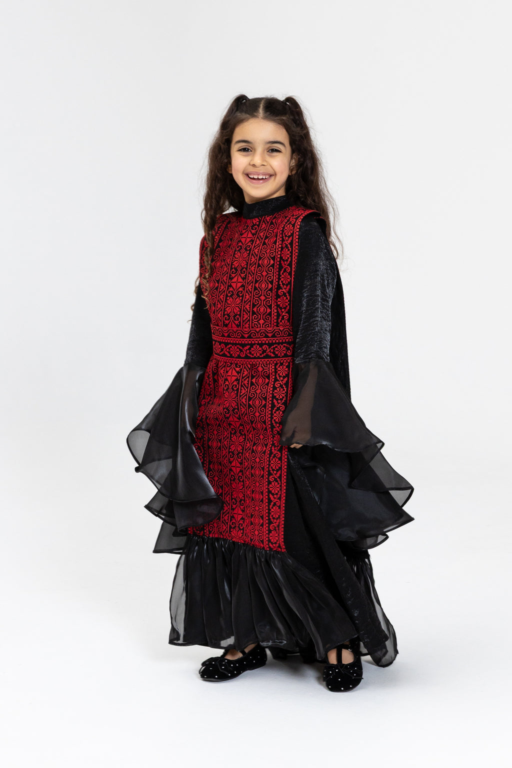 Kids Black Dress with Embroidered Overlay