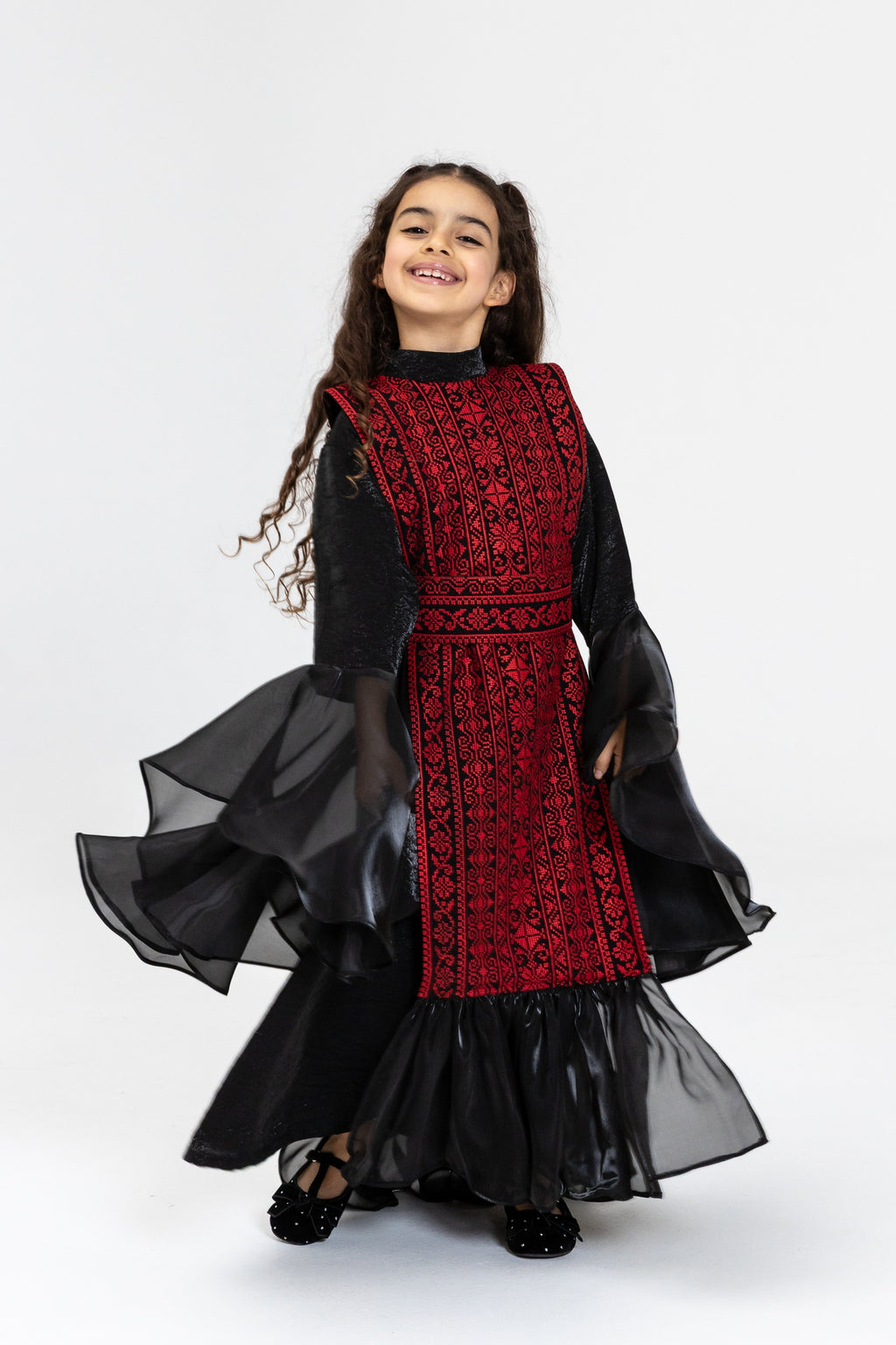 Kids Black Dress with Embroidered Overlay