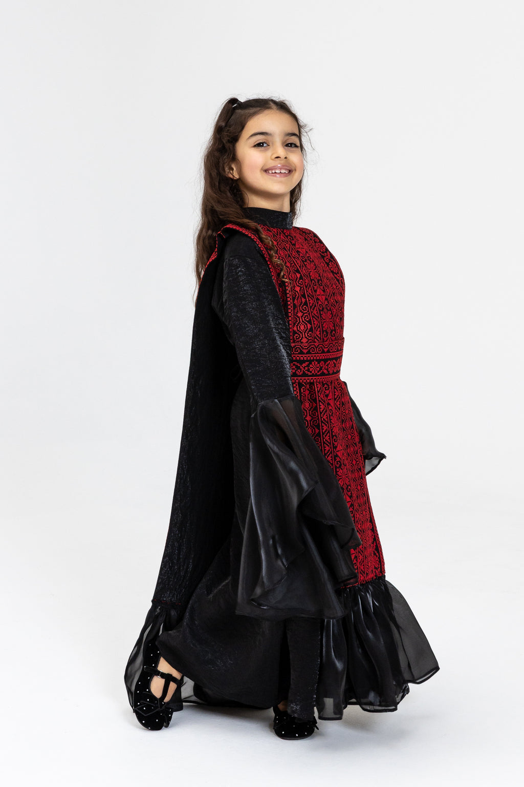 Kids Black Dress with Embroidered Overlay