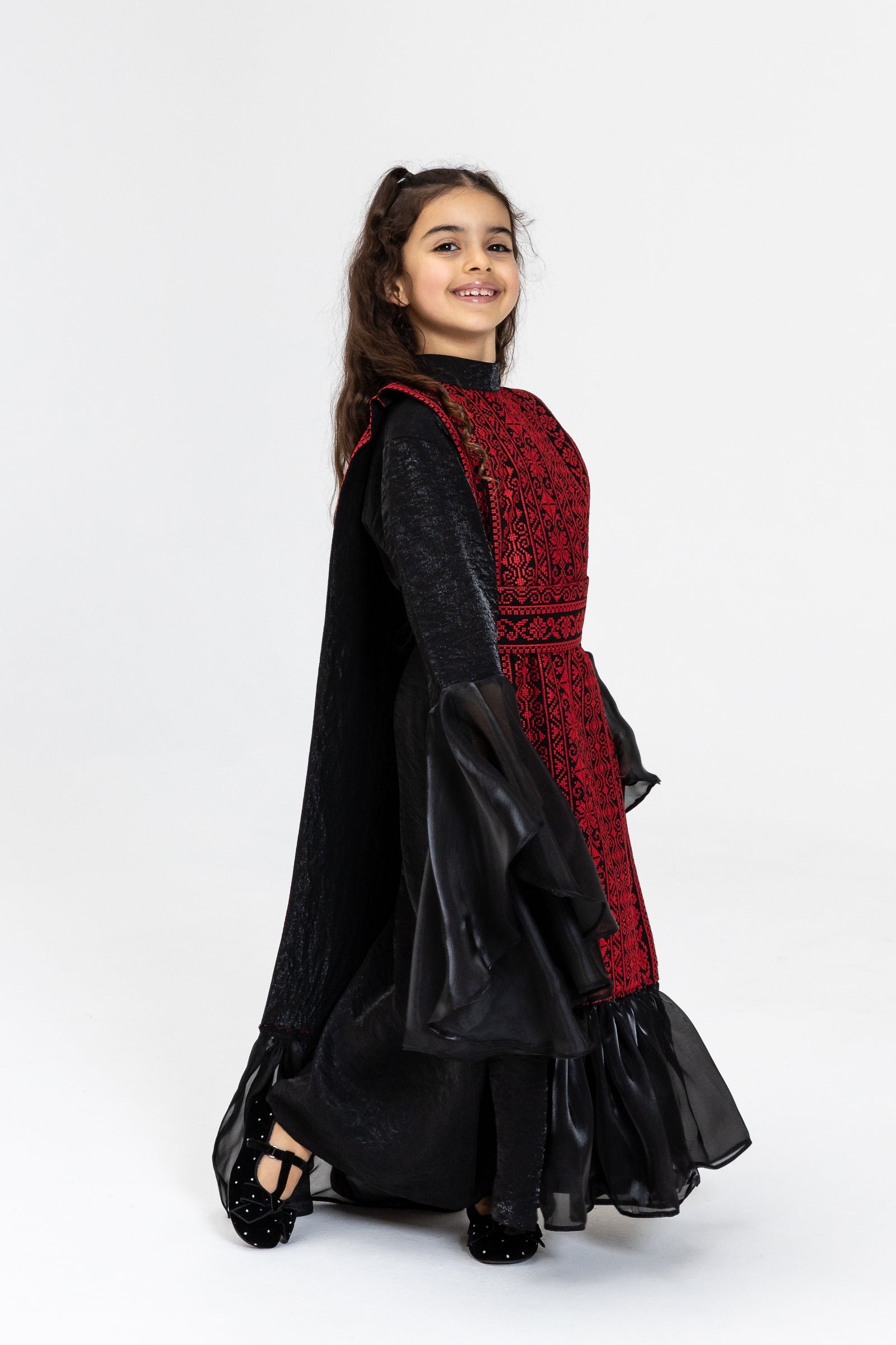 Kids Black Dress with Embroidered Overlay