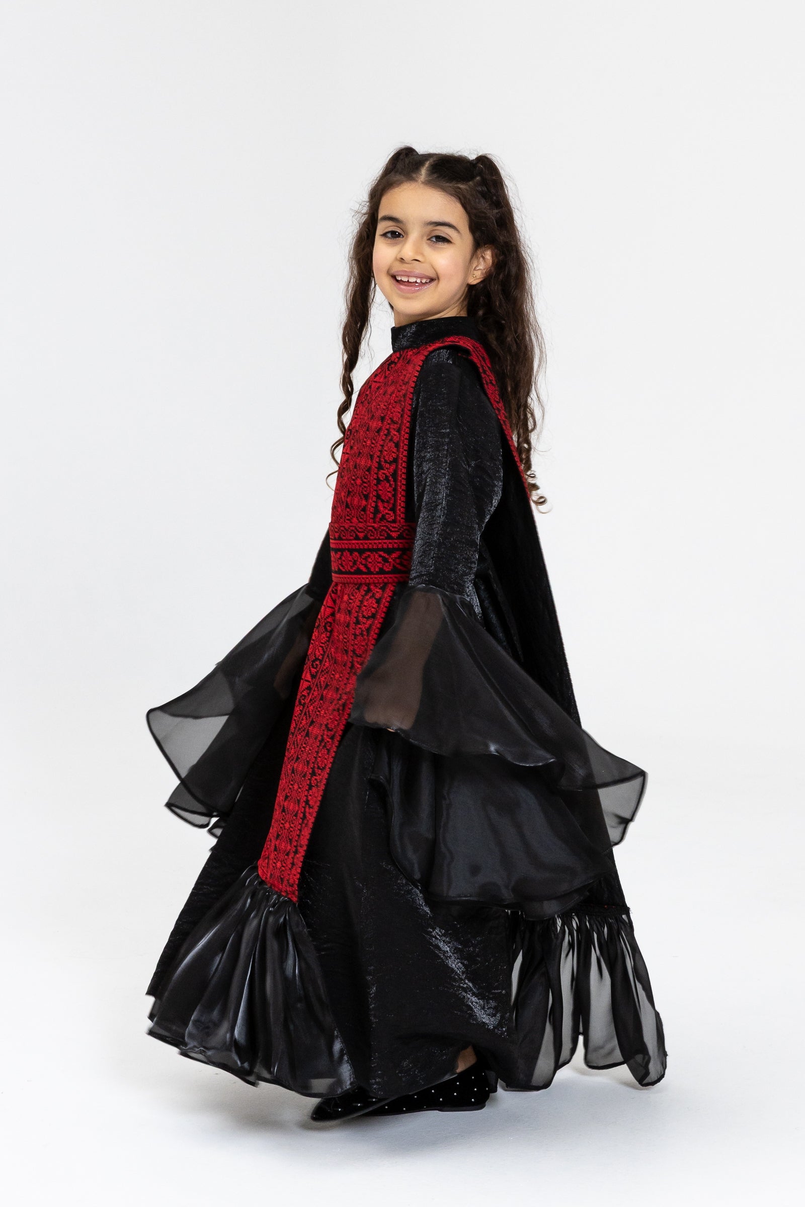 Kids Black Dress with Embroidered Overlay