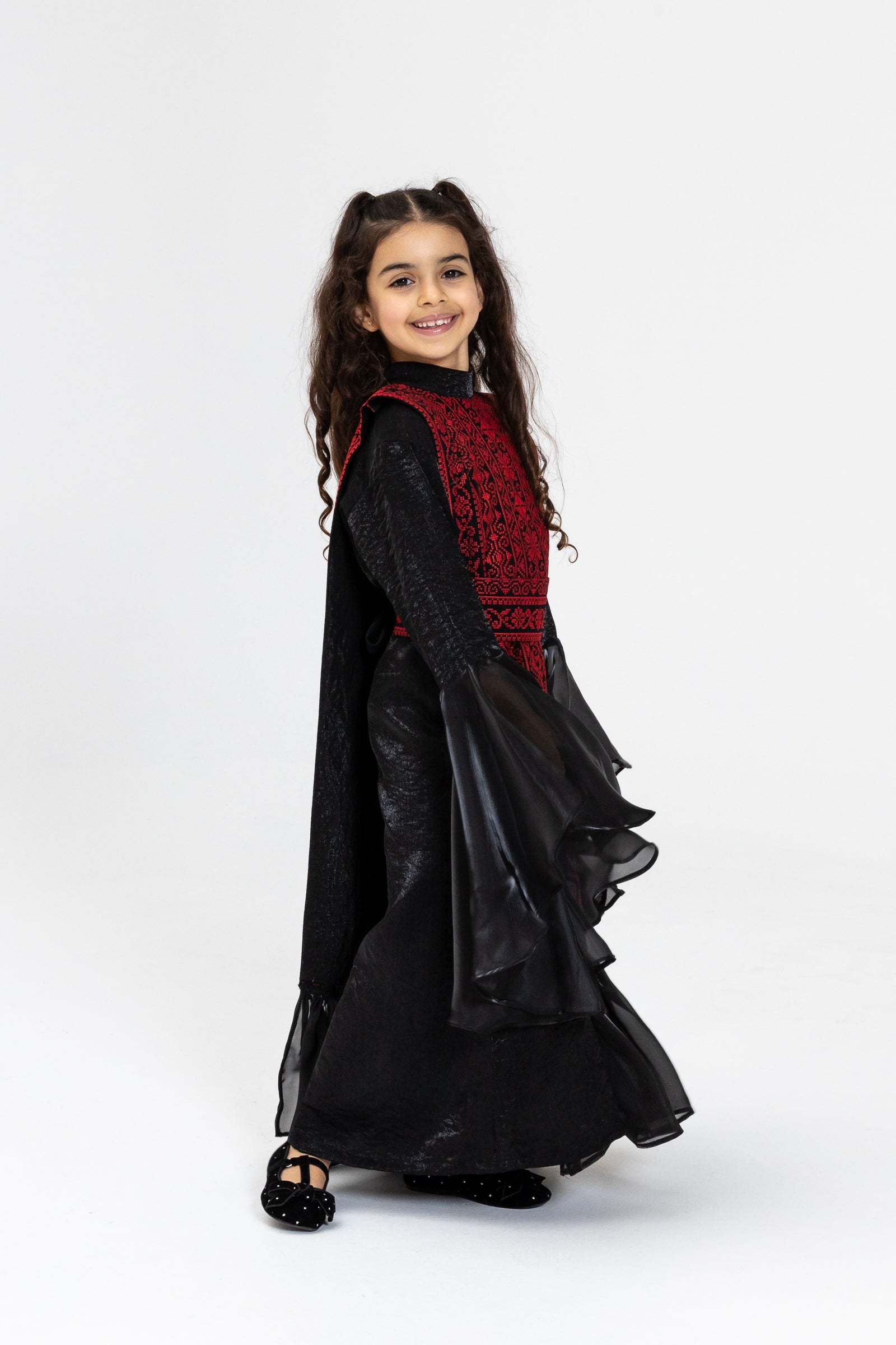 Kids Black Dress with Embroidered Overlay