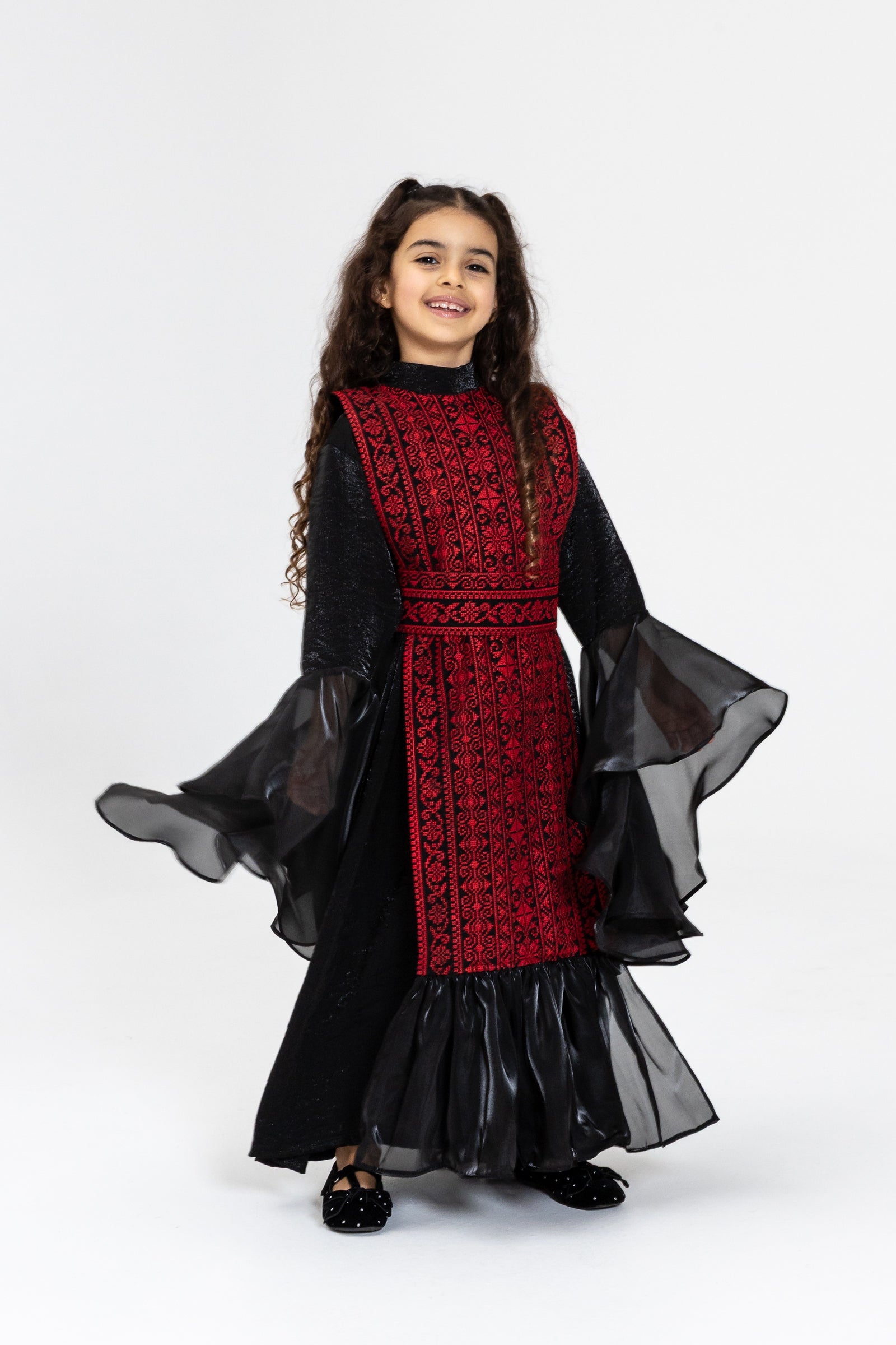 Kids Black Dress with Embroidered Overlay
