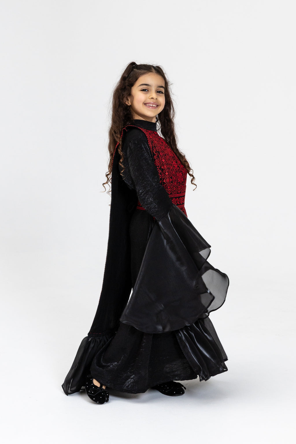Kids Black Dress with Embroidered Overlay