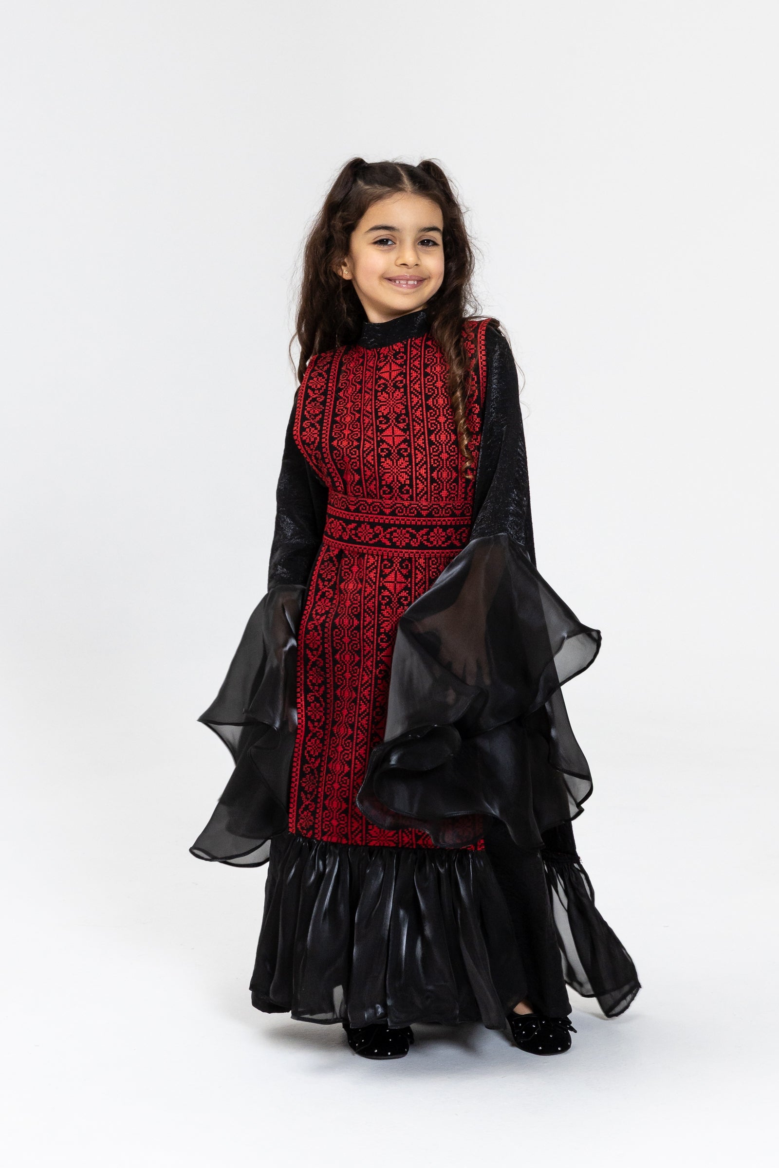 Kids Black Dress with Embroidered Overlay