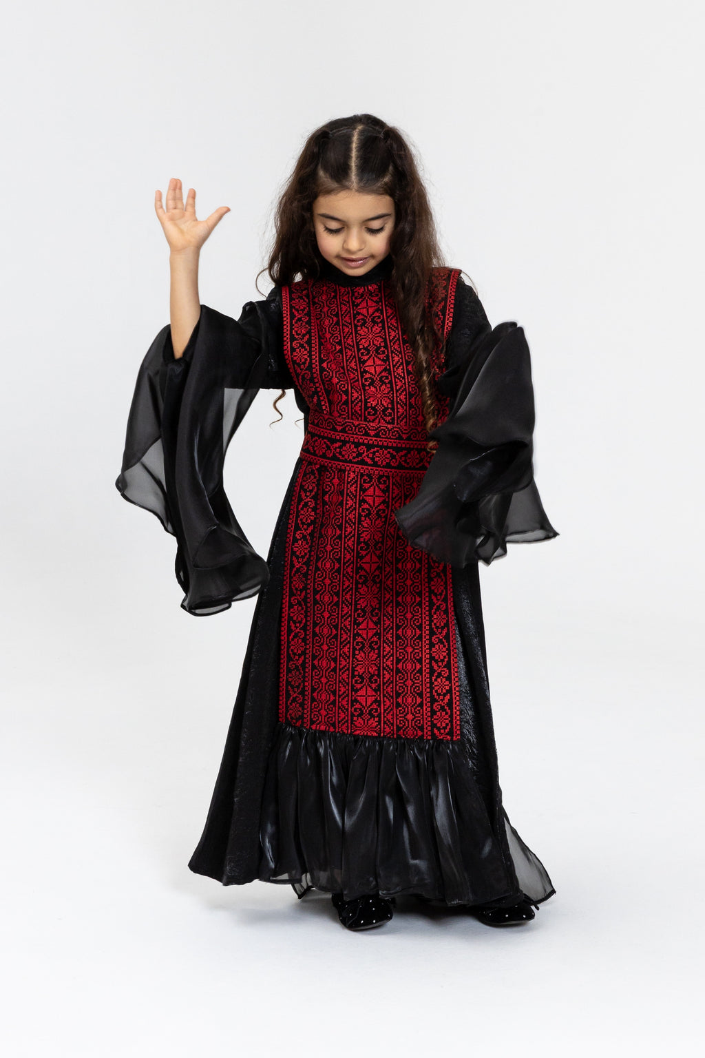 Kids Black Dress with Embroidered Overlay