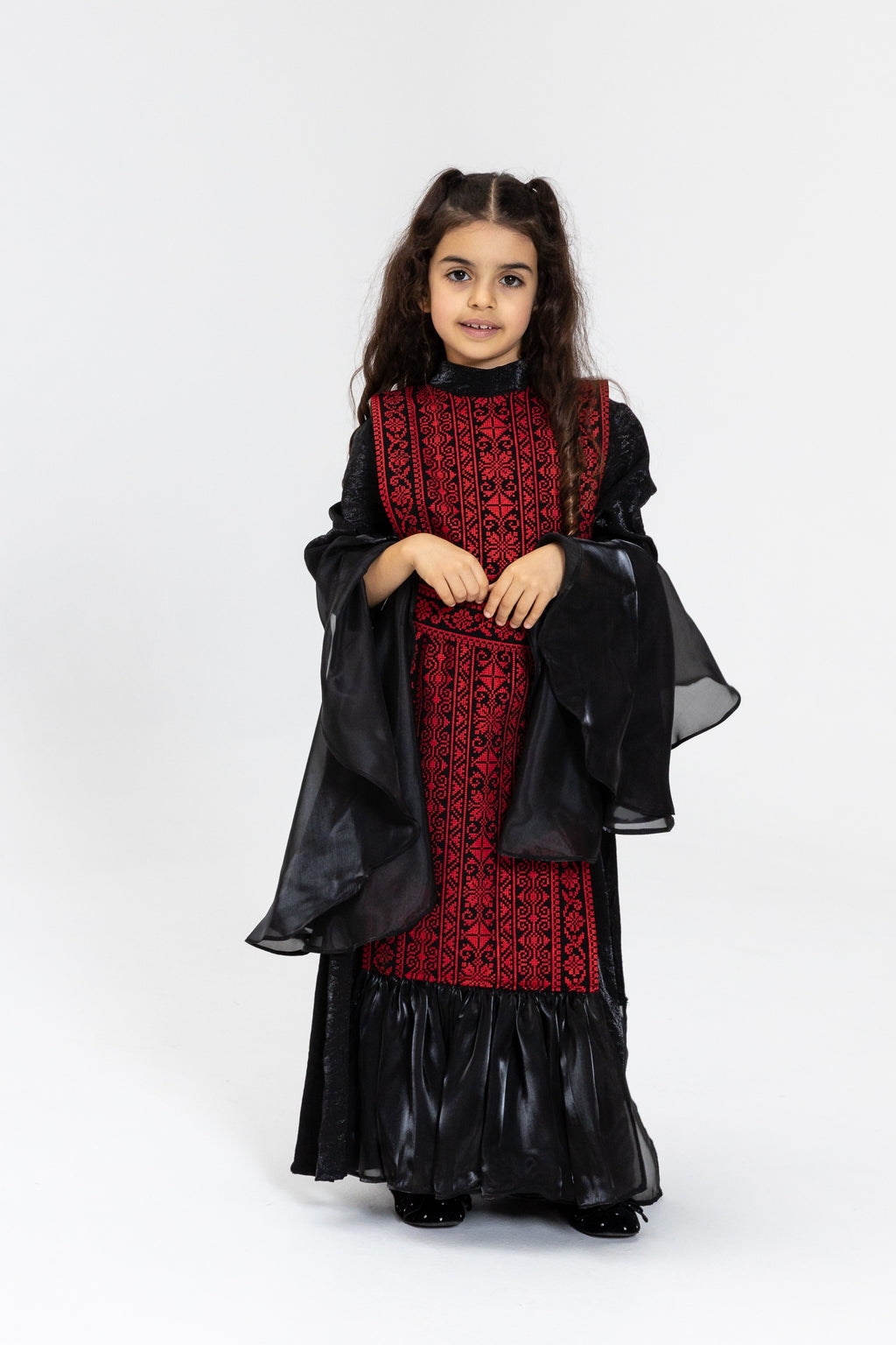 Kids Black Dress with Embroidered Overlay