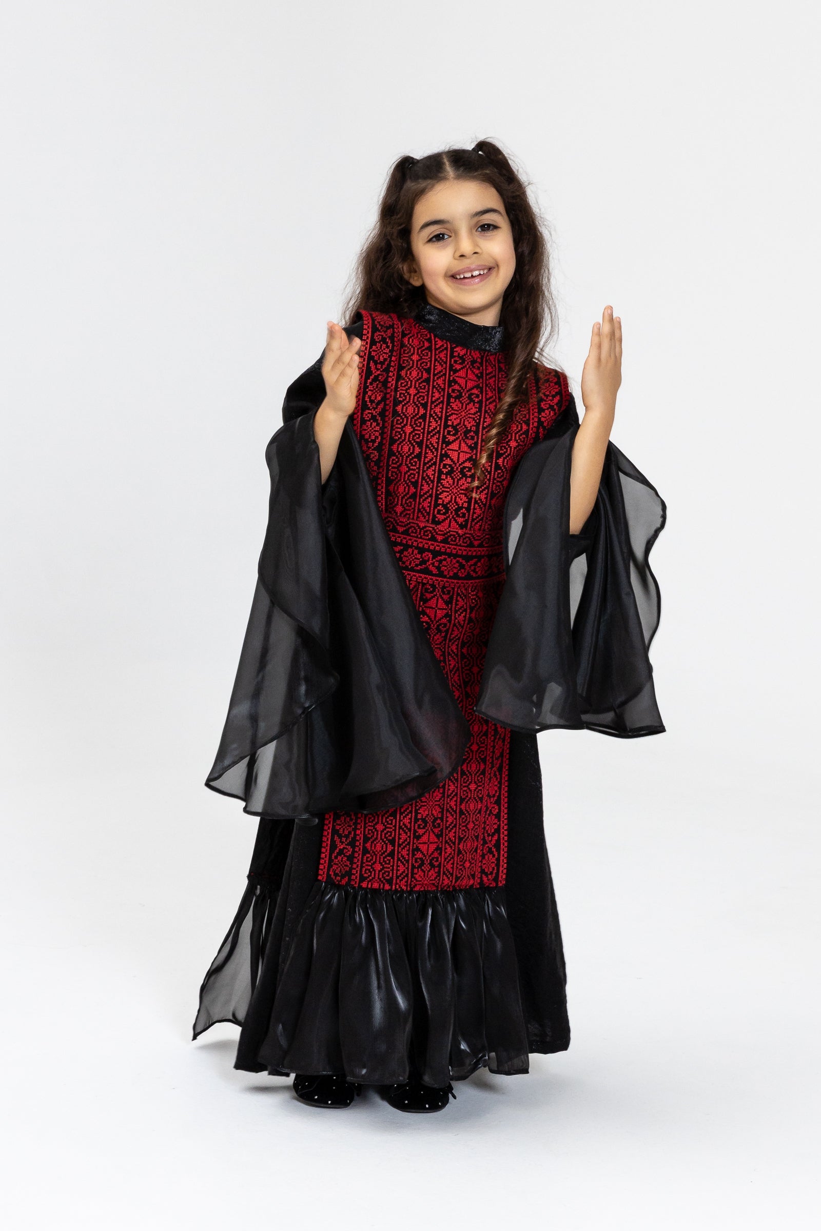 Kids Black Dress with Embroidered Overlay