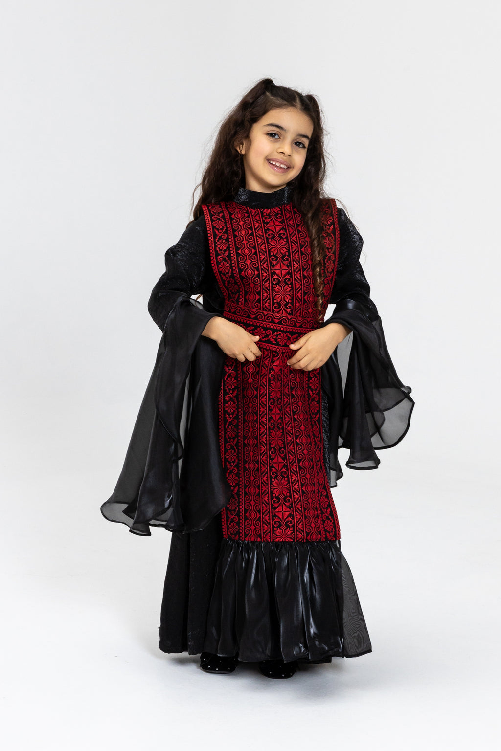 Kids Black Dress with Embroidered Overlay