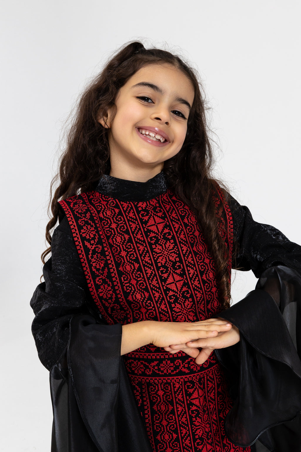 Kids Black Dress with Embroidered Overlay