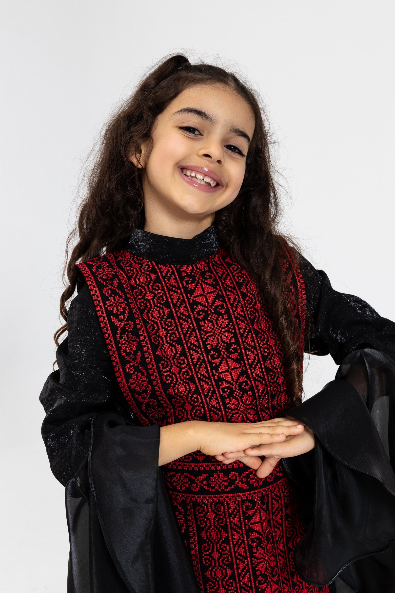 Kids Black Dress with Embroidered Overlay