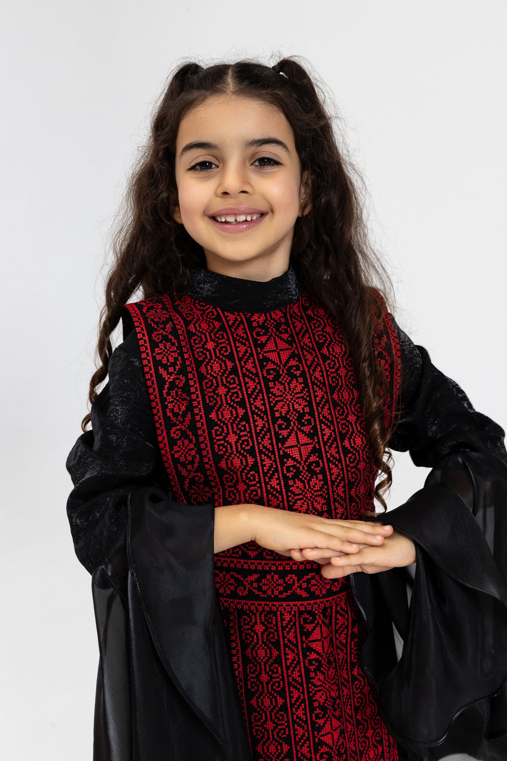 Kids Black Dress with Embroidered Overlay