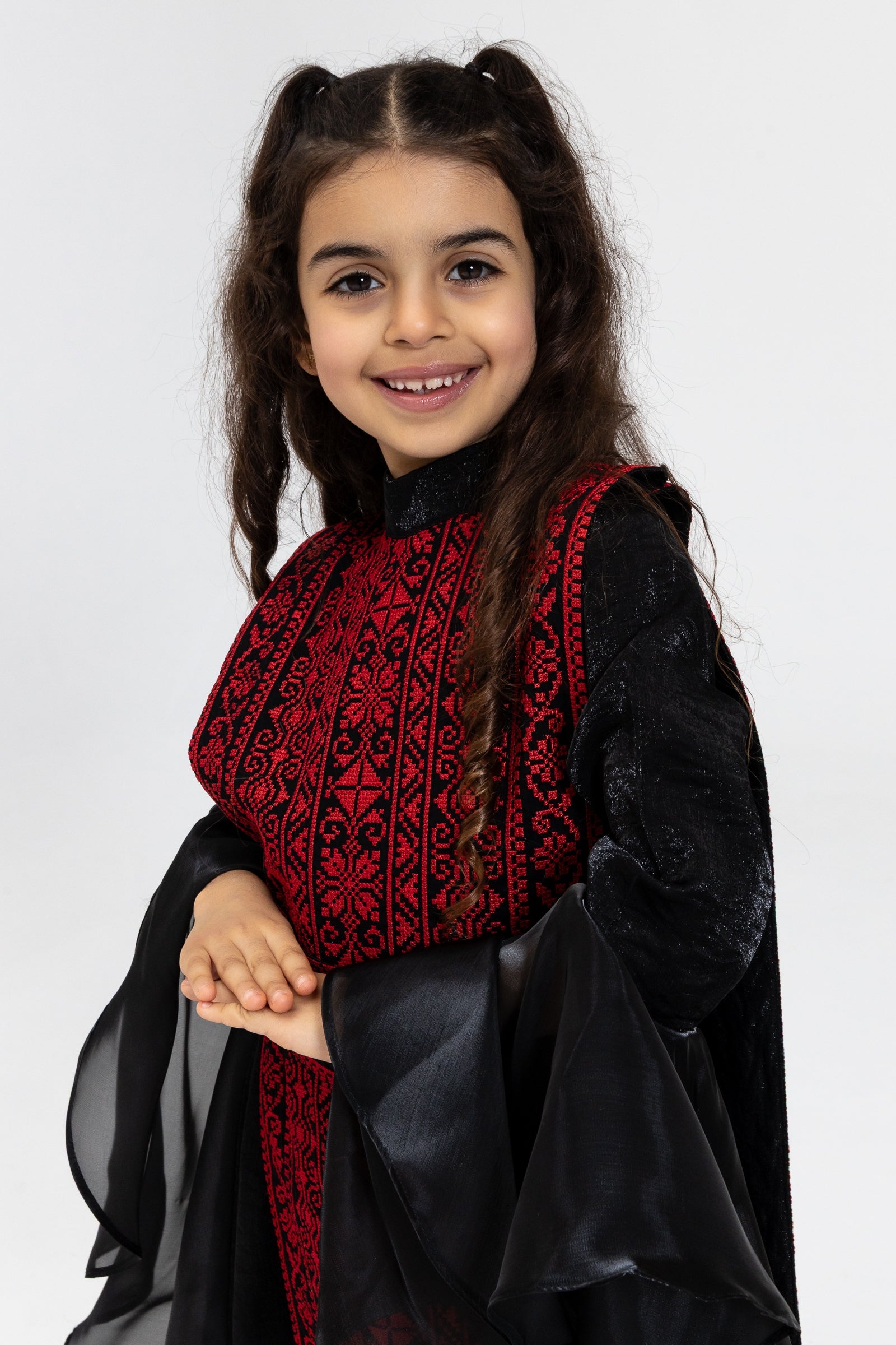 Kids Black Dress with Embroidered Overlay