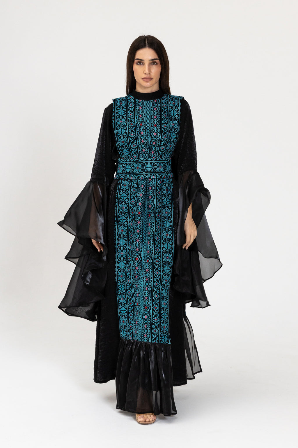 Black Dress with Embroidered Overlay