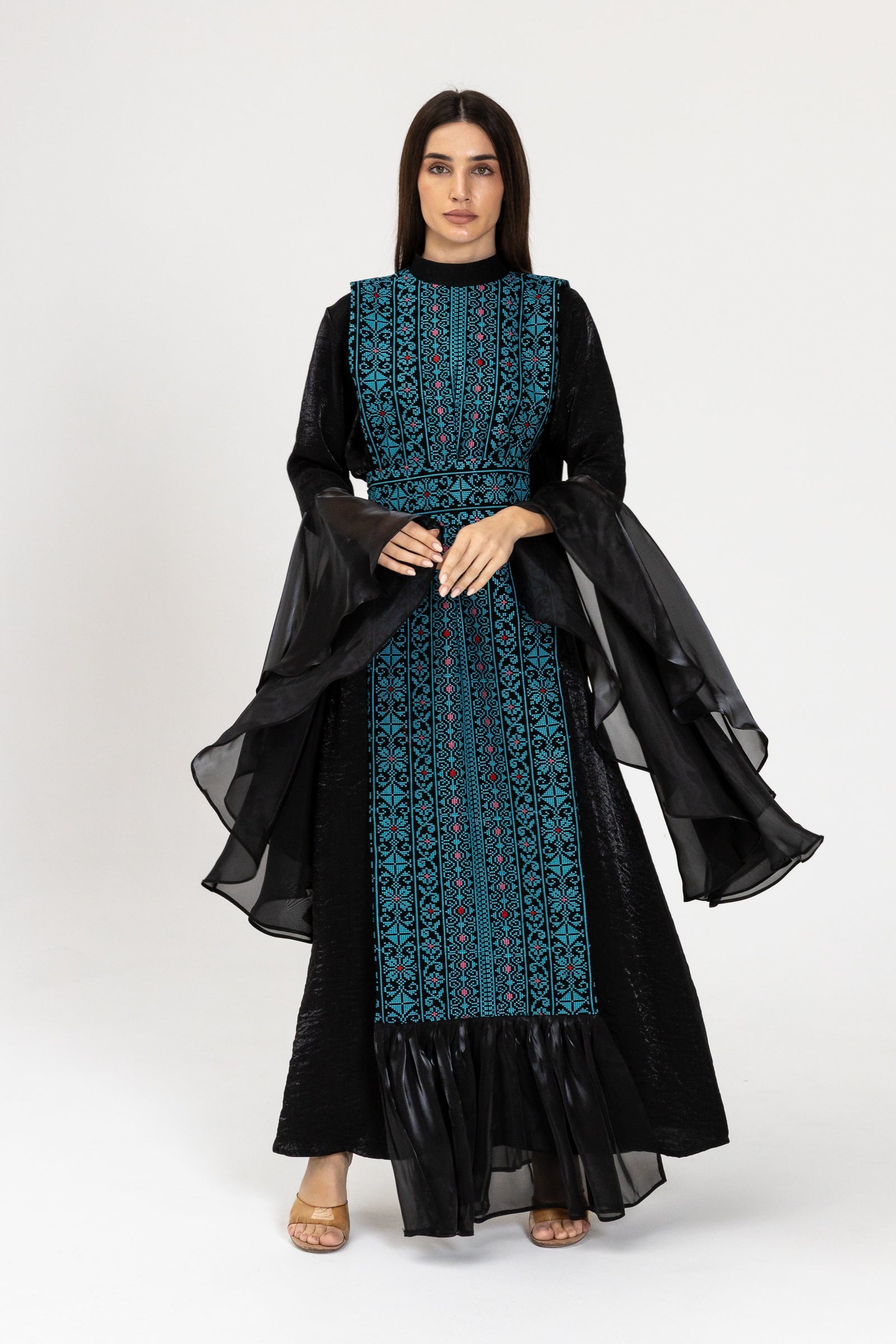 Black Dress with Embroidered Overlay