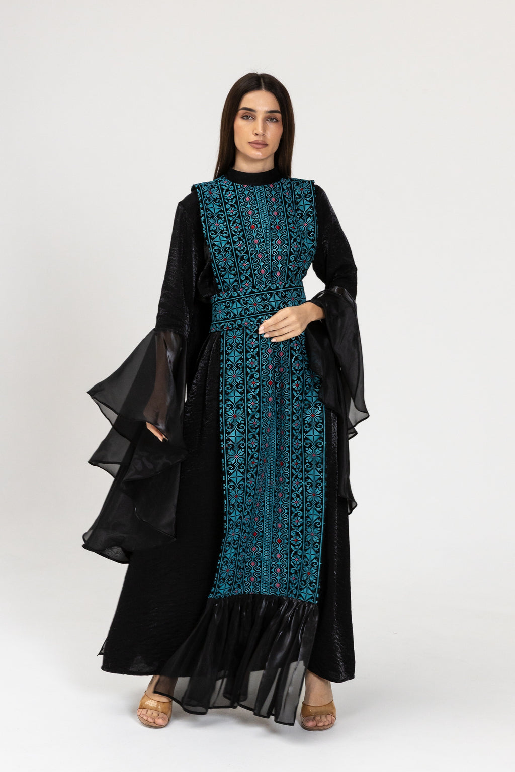 Black Dress with Embroidered Overlay