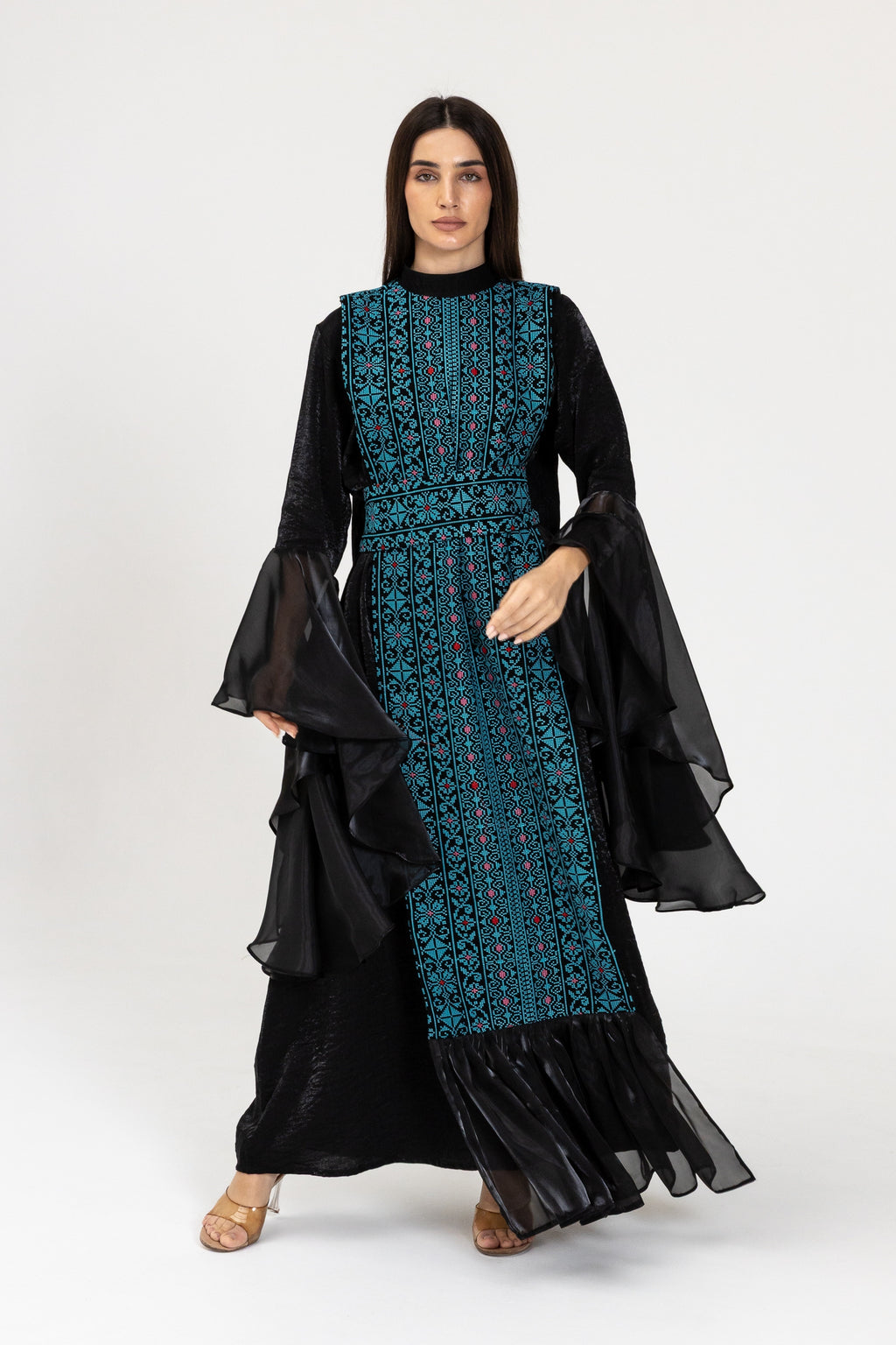 Black Dress with Embroidered Overlay