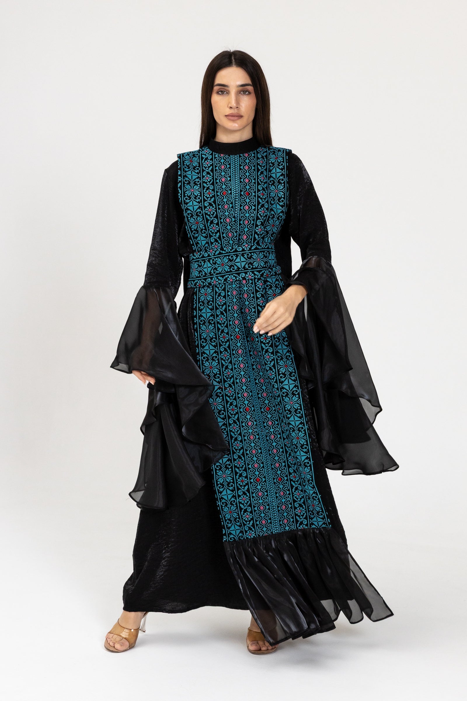 Black Dress with Embroidered Overlay