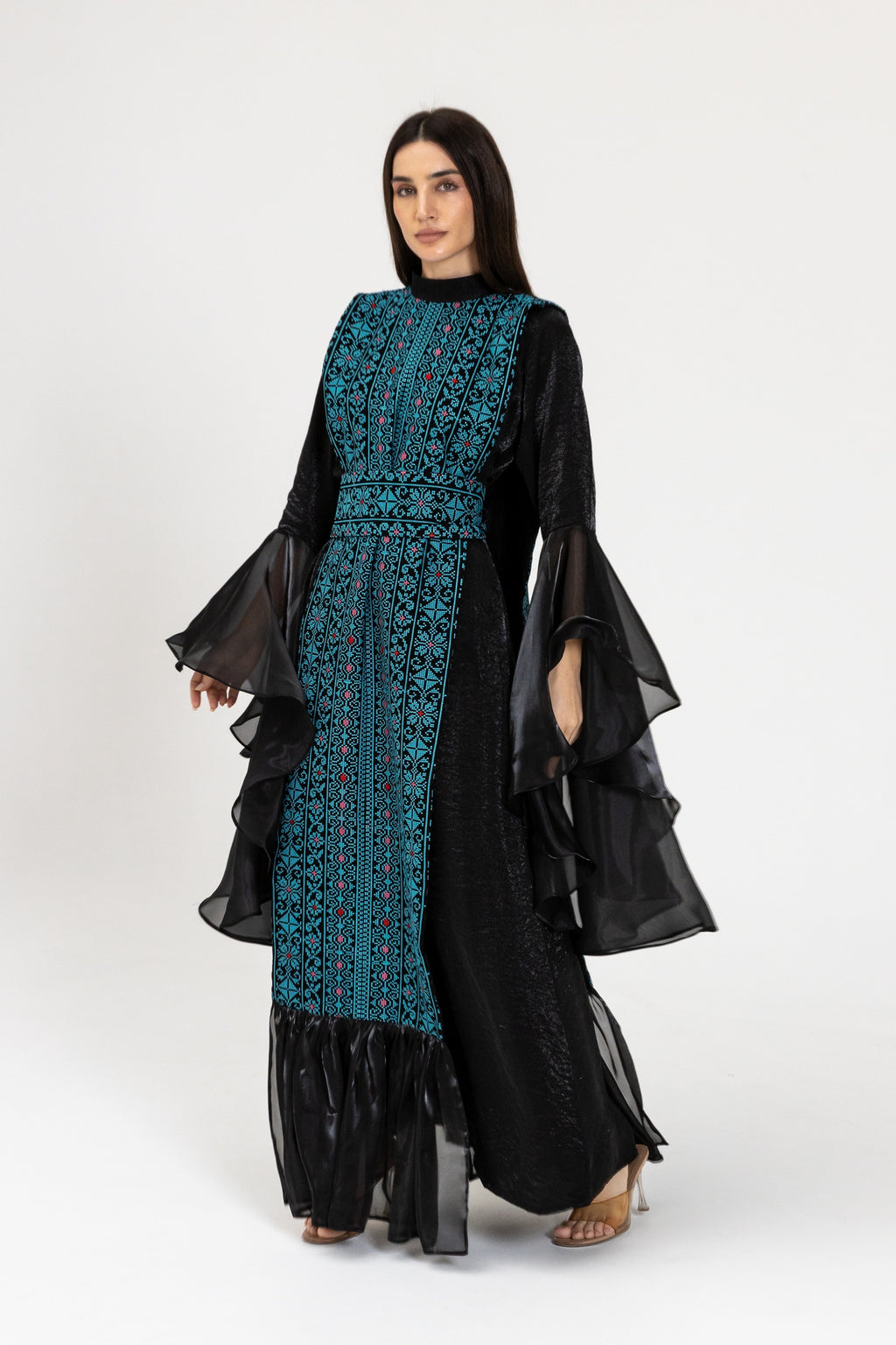 Black Dress with Embroidered Overlay