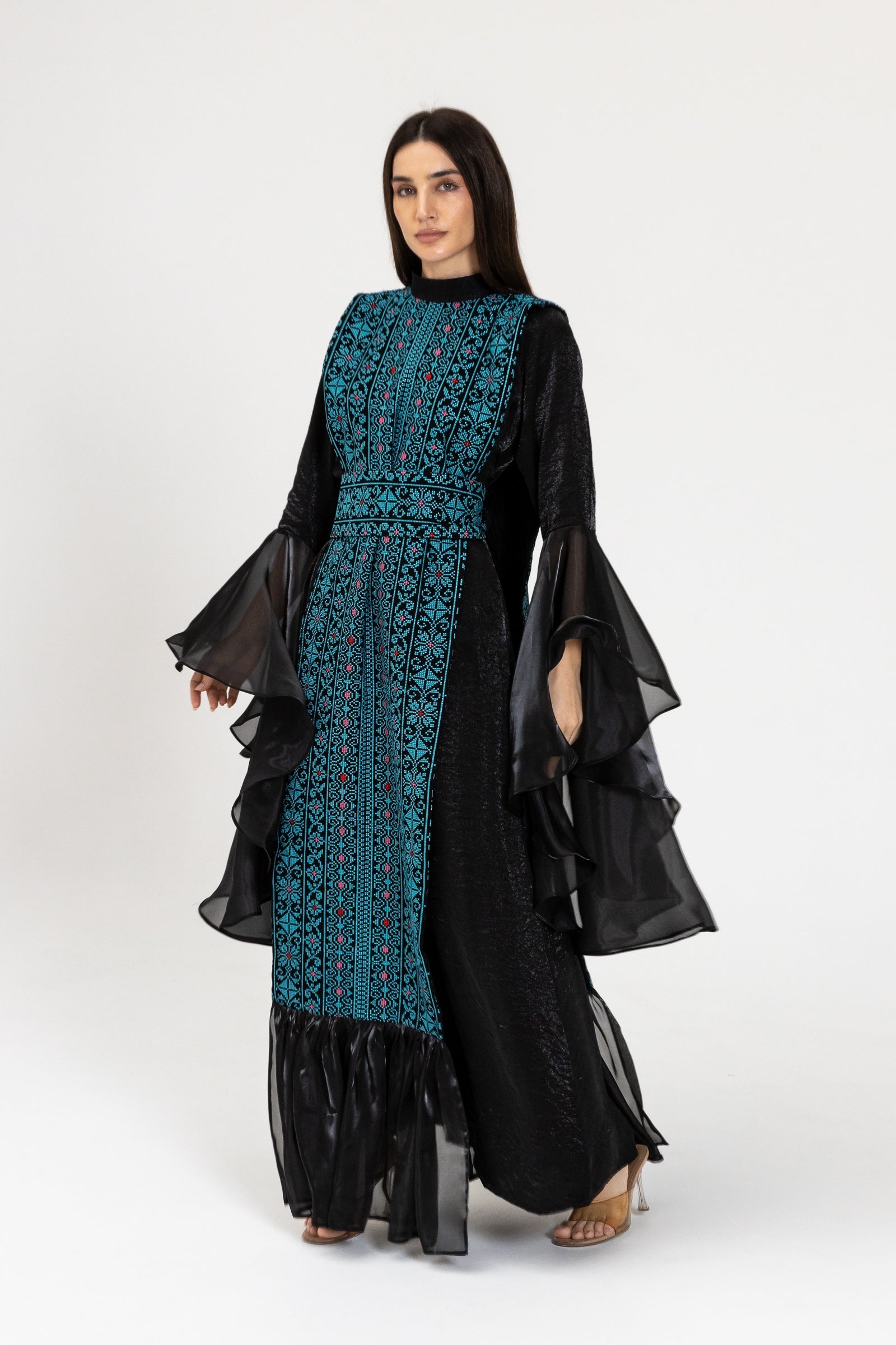 Black Dress with Embroidered Overlay