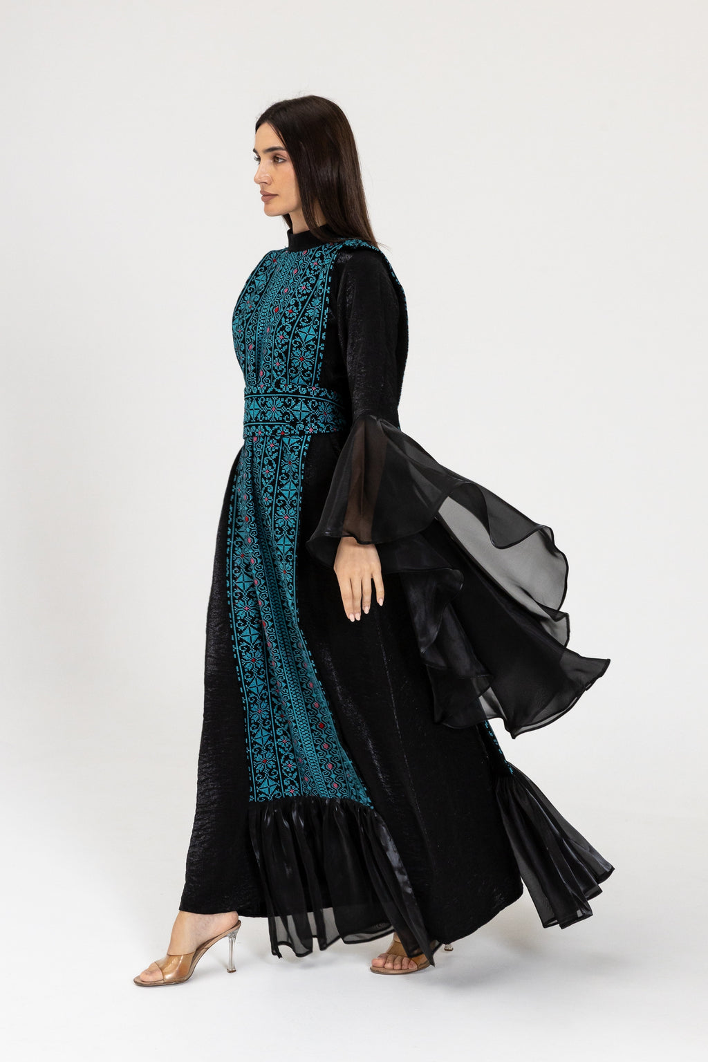 Black Dress with Embroidered Overlay