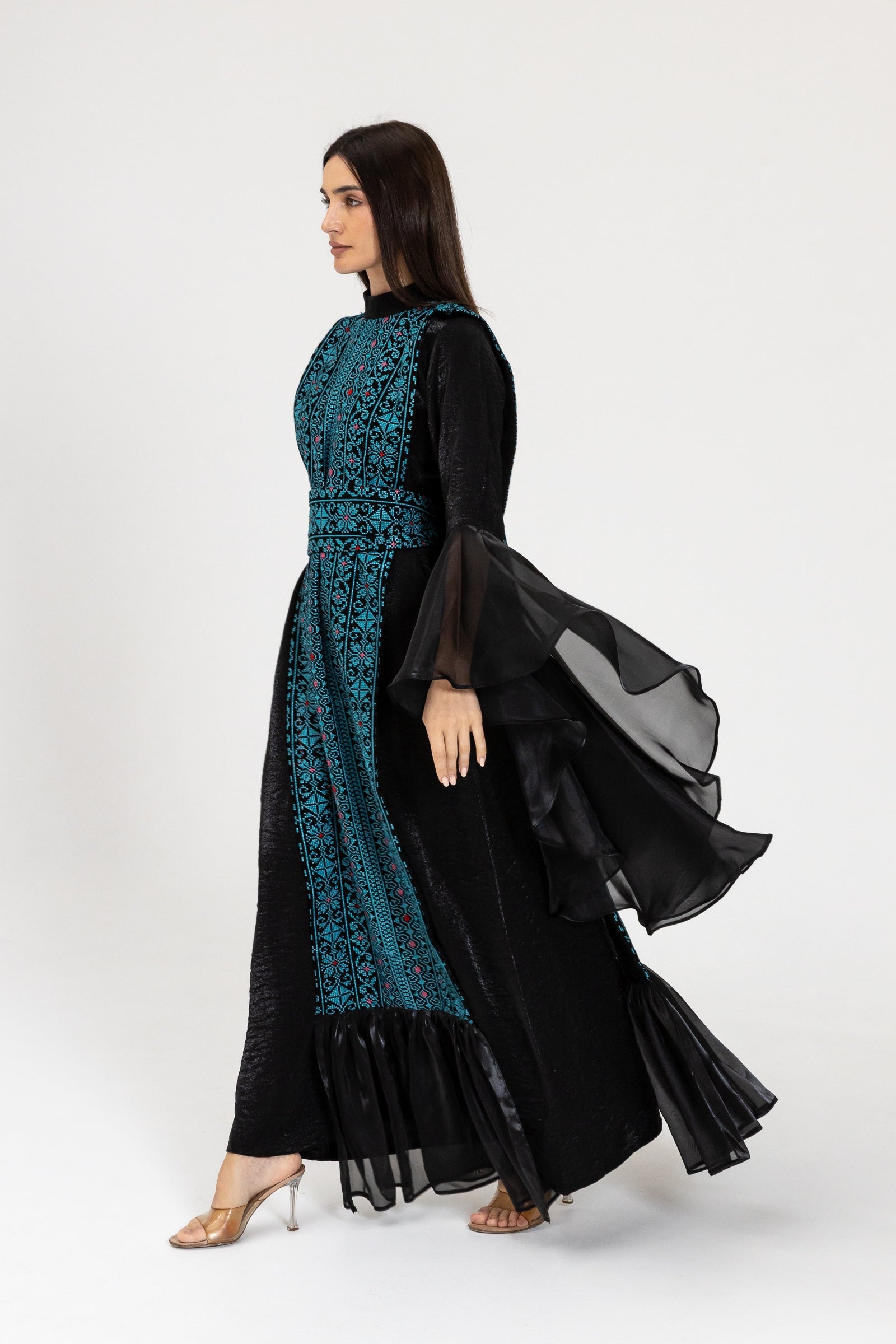 Black Dress with Embroidered Overlay