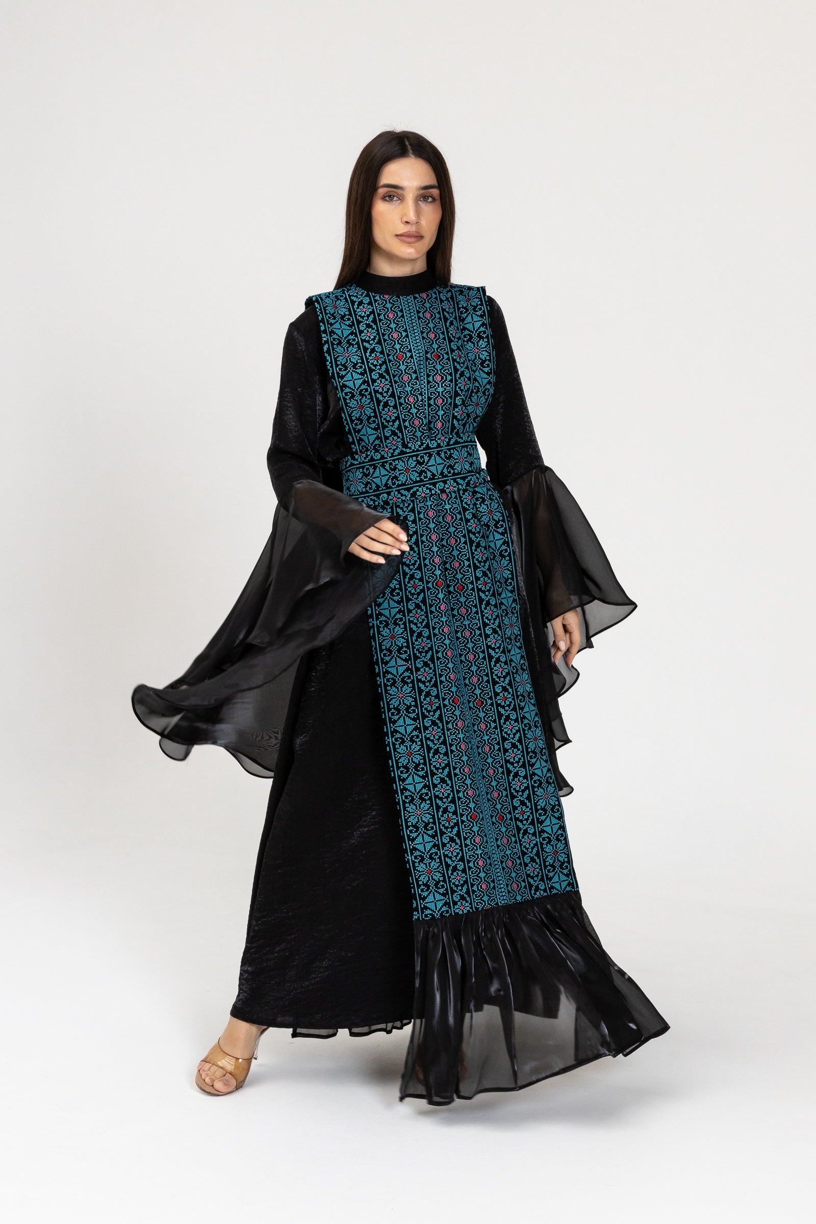Black Dress with Embroidered Overlay