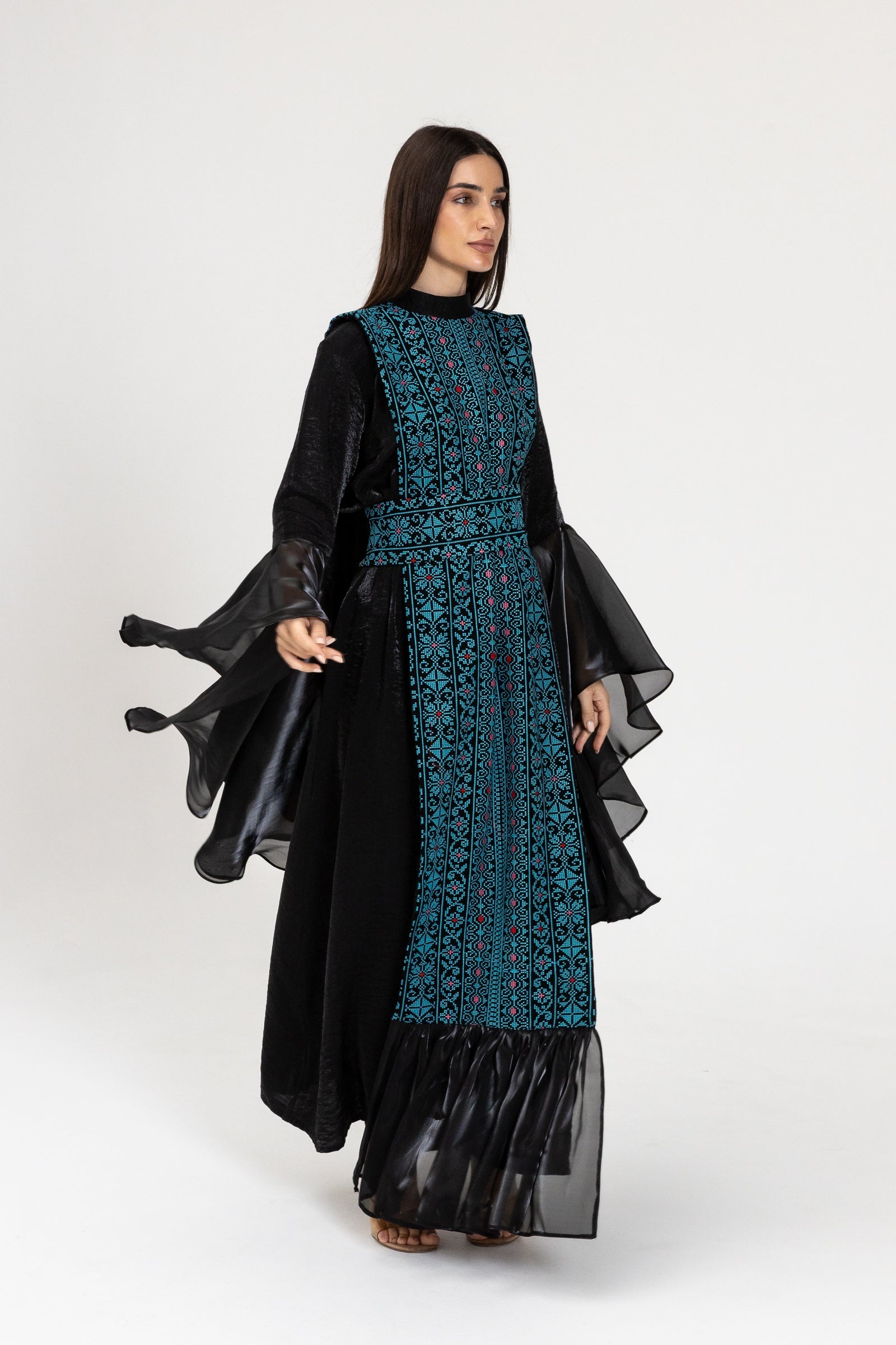 Black Dress with Embroidered Overlay