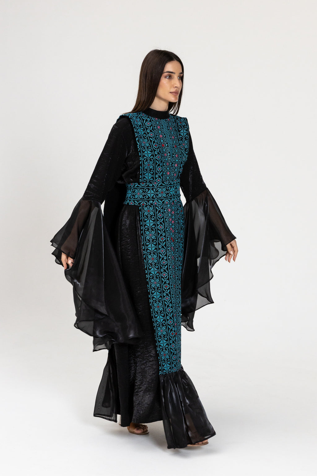 Black Dress with Embroidered Overlay