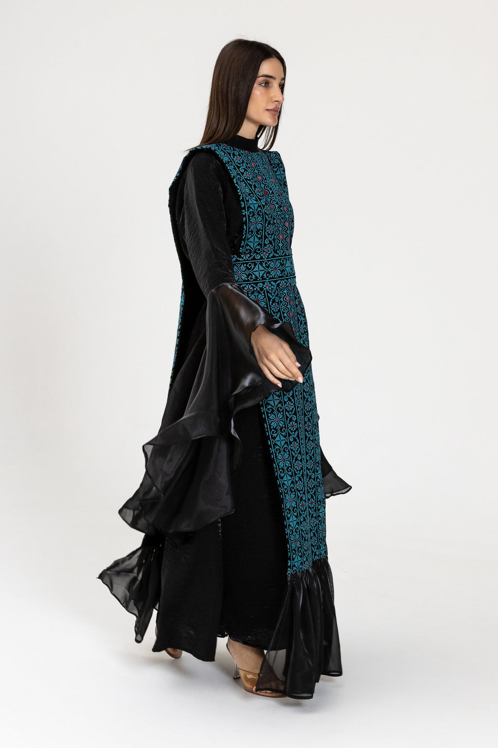 Black Dress with Embroidered Overlay
