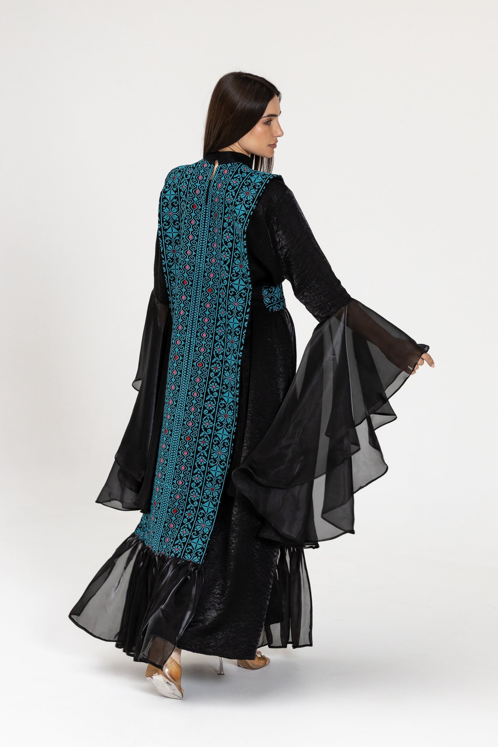 Black Dress with Embroidered Overlay