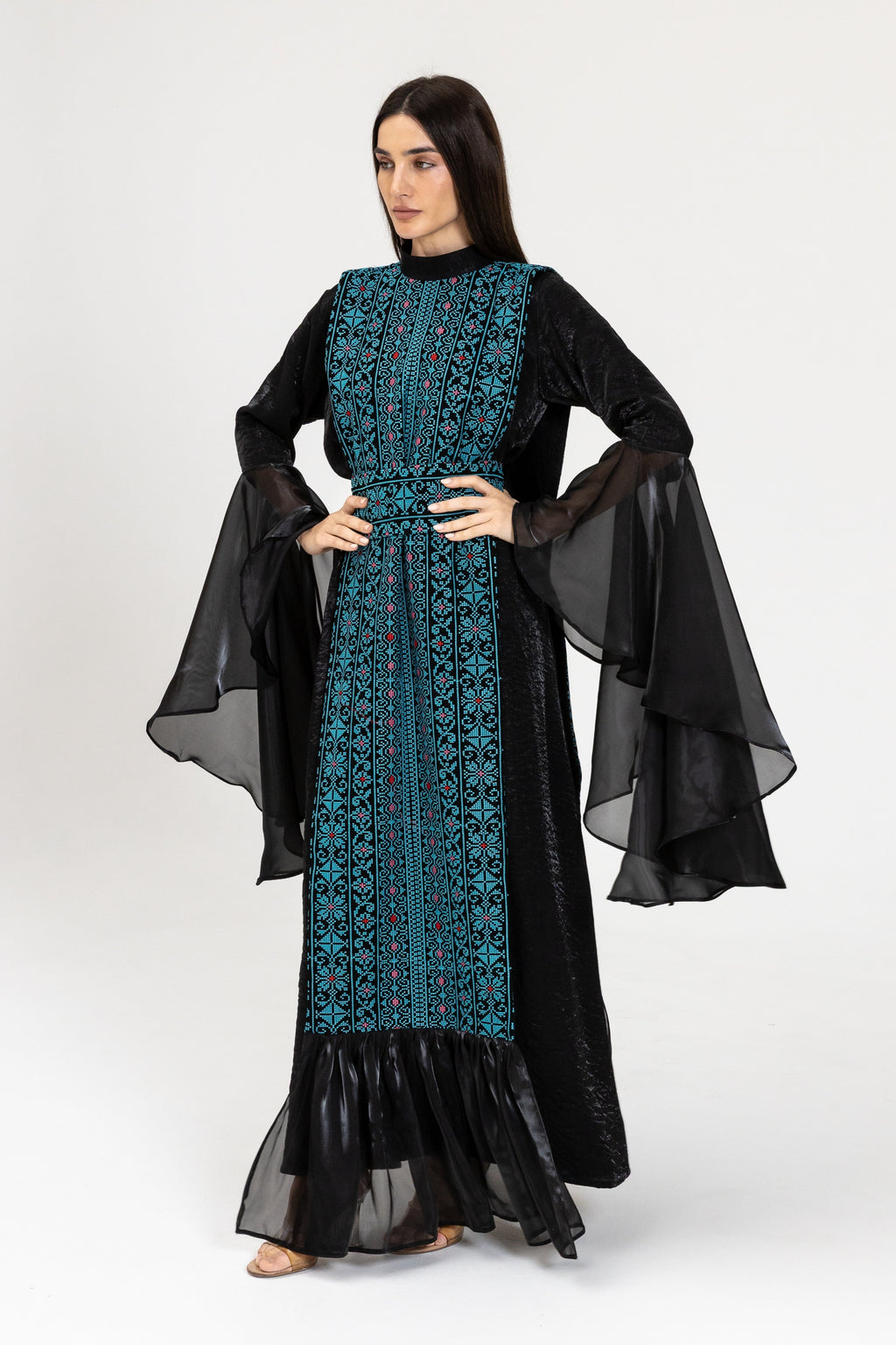 Black Dress with Embroidered Overlay