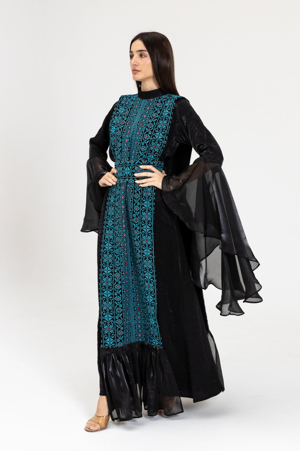 Black Dress with Embroidered Overlay