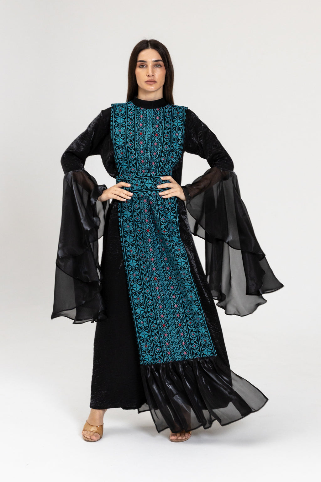 Black Dress with Embroidered Overlay