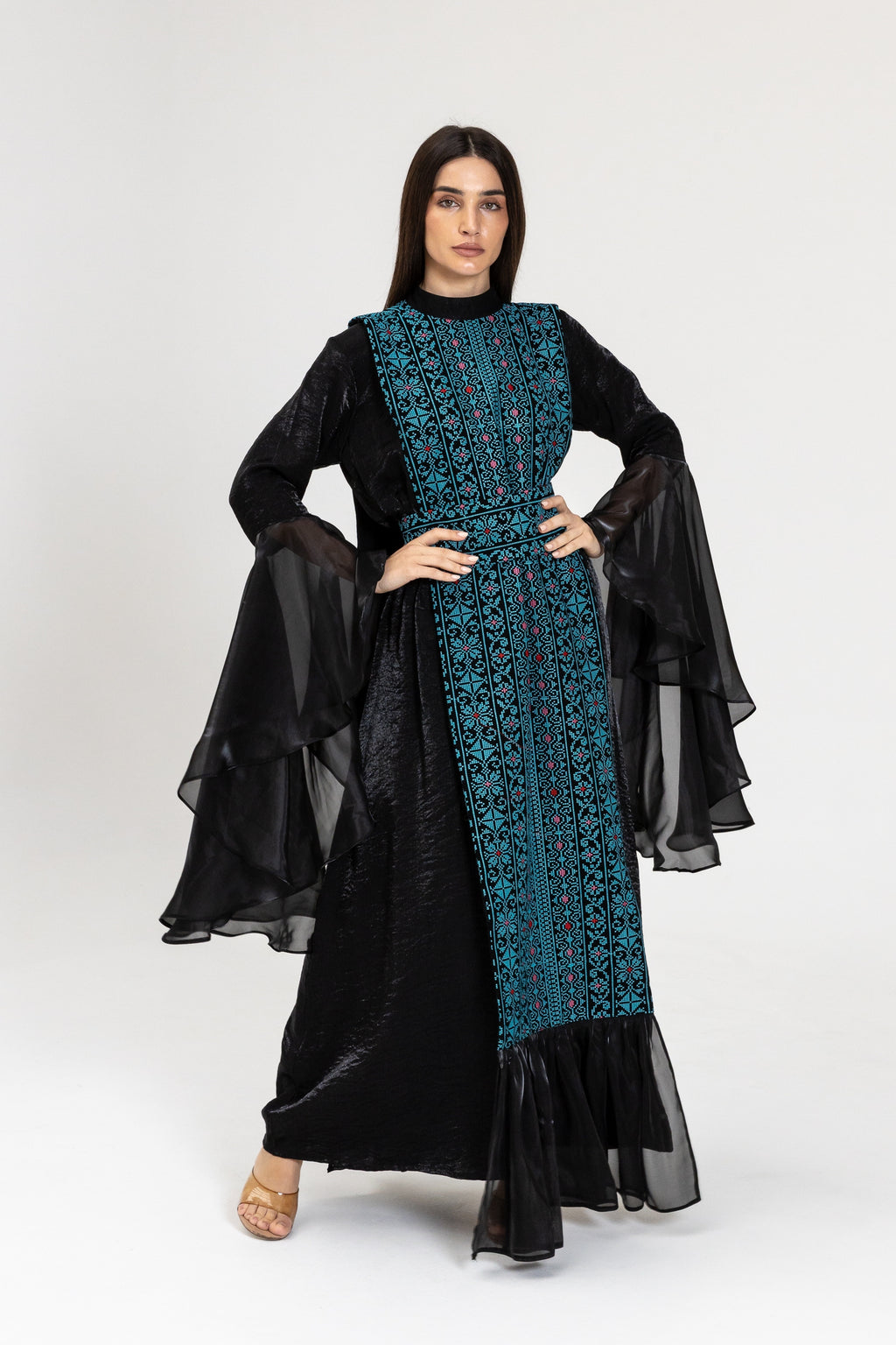 Black Dress with Embroidered Overlay