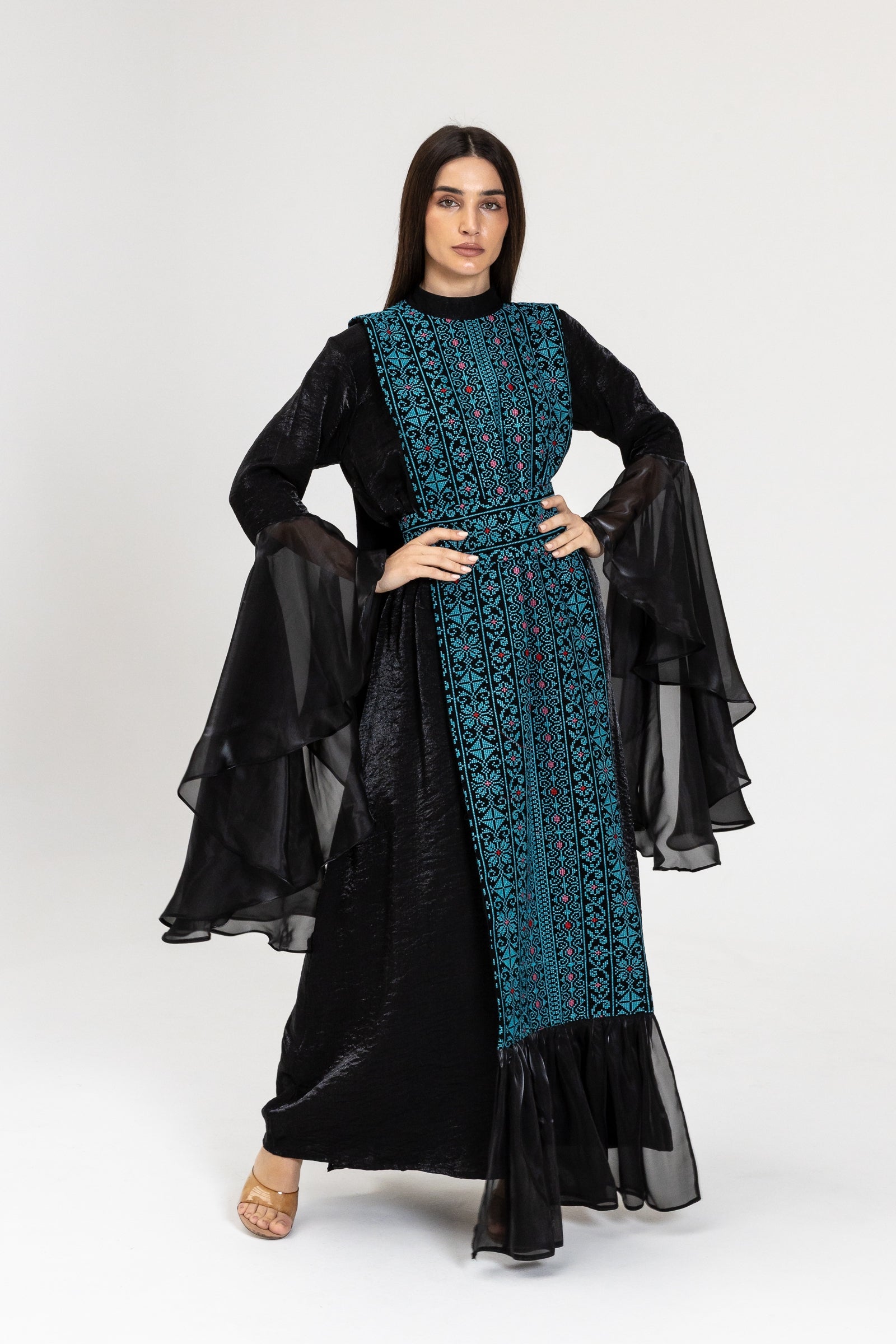 Black Dress with Embroidered Overlay