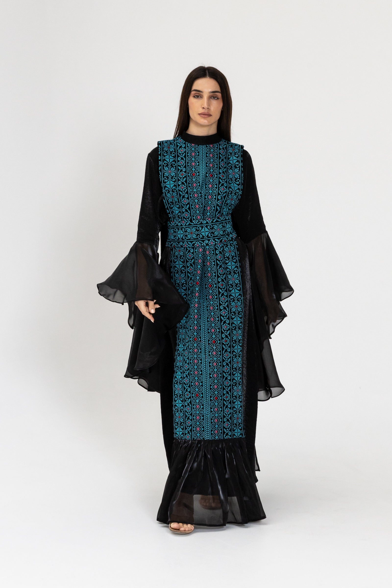 Black Dress with Embroidered Overlay