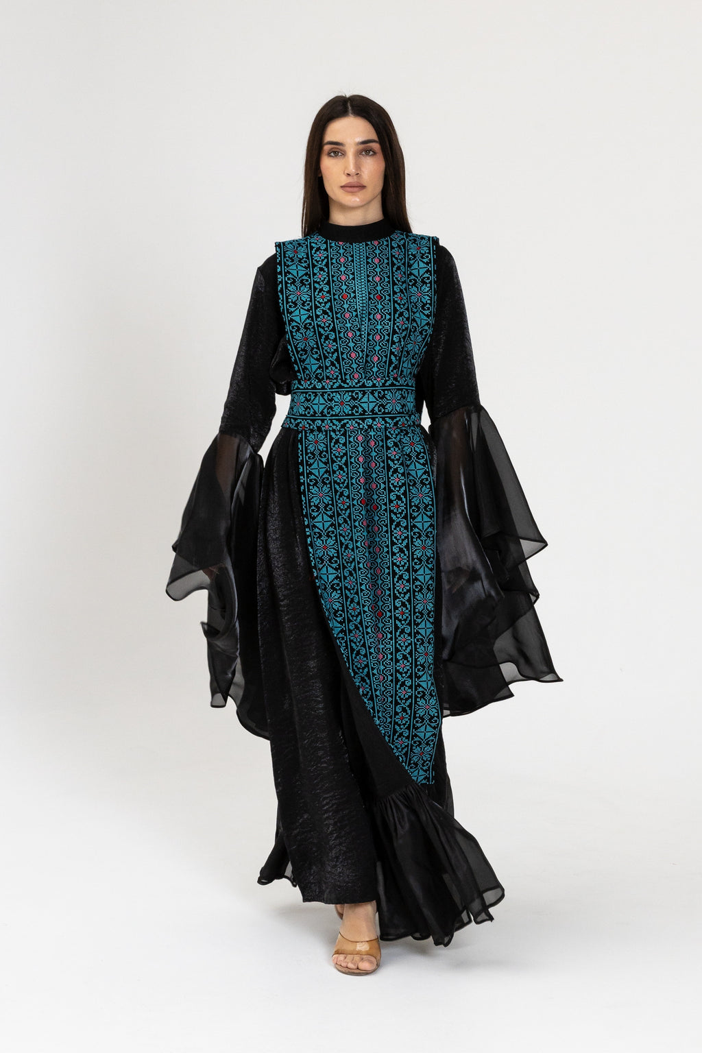 Black Dress with Embroidered Overlay