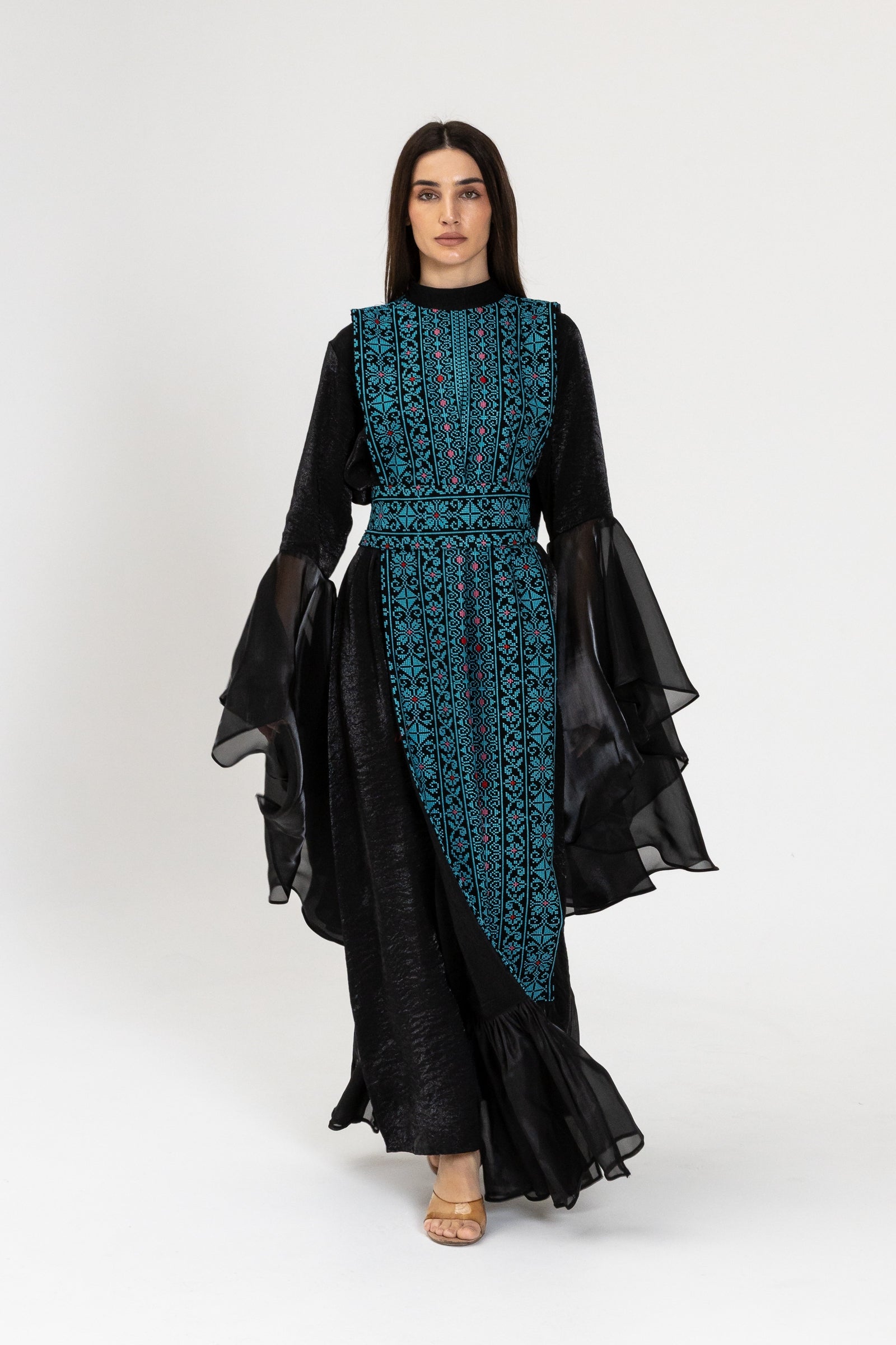 Black Dress with Embroidered Overlay