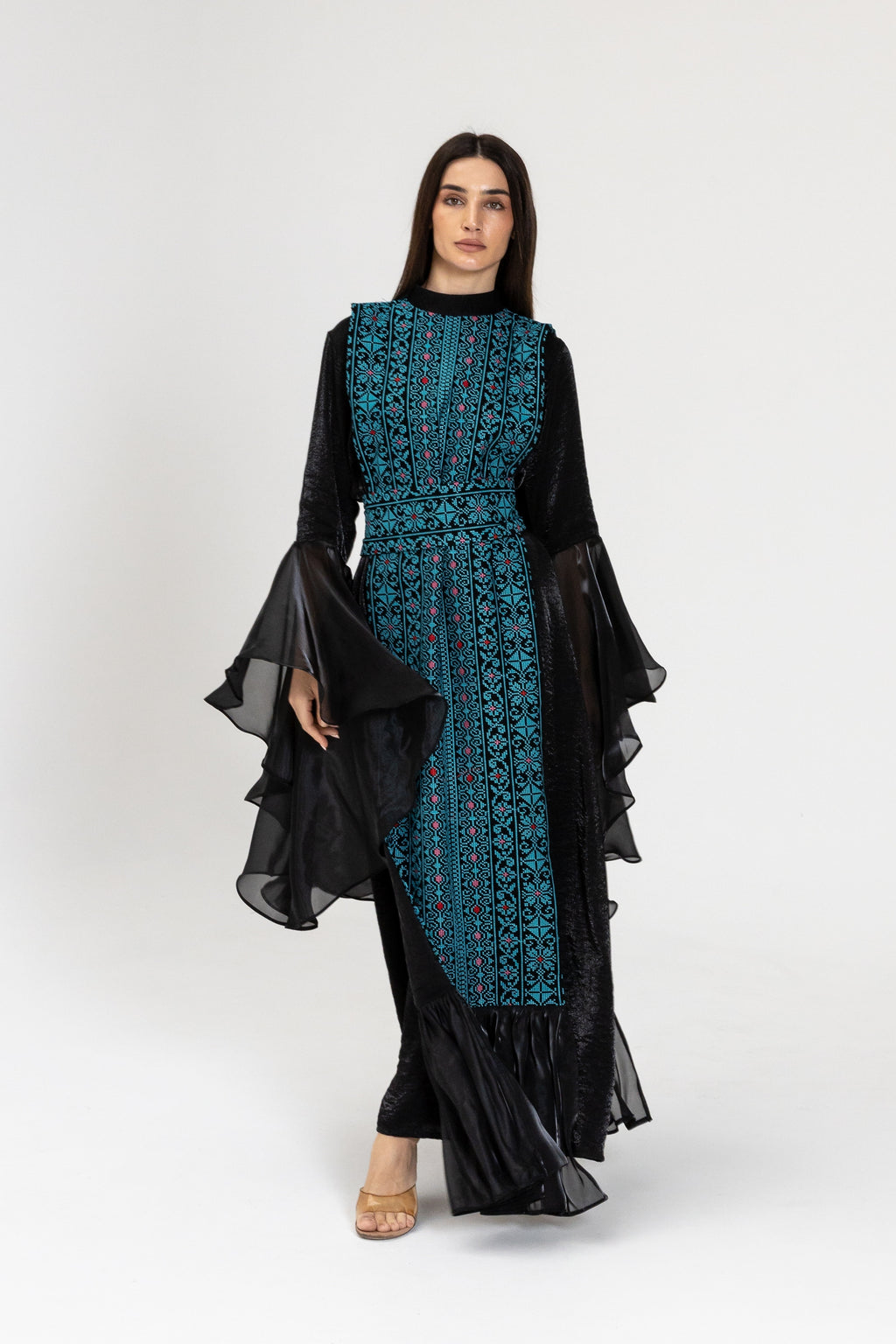 Black Dress with Embroidered Overlay