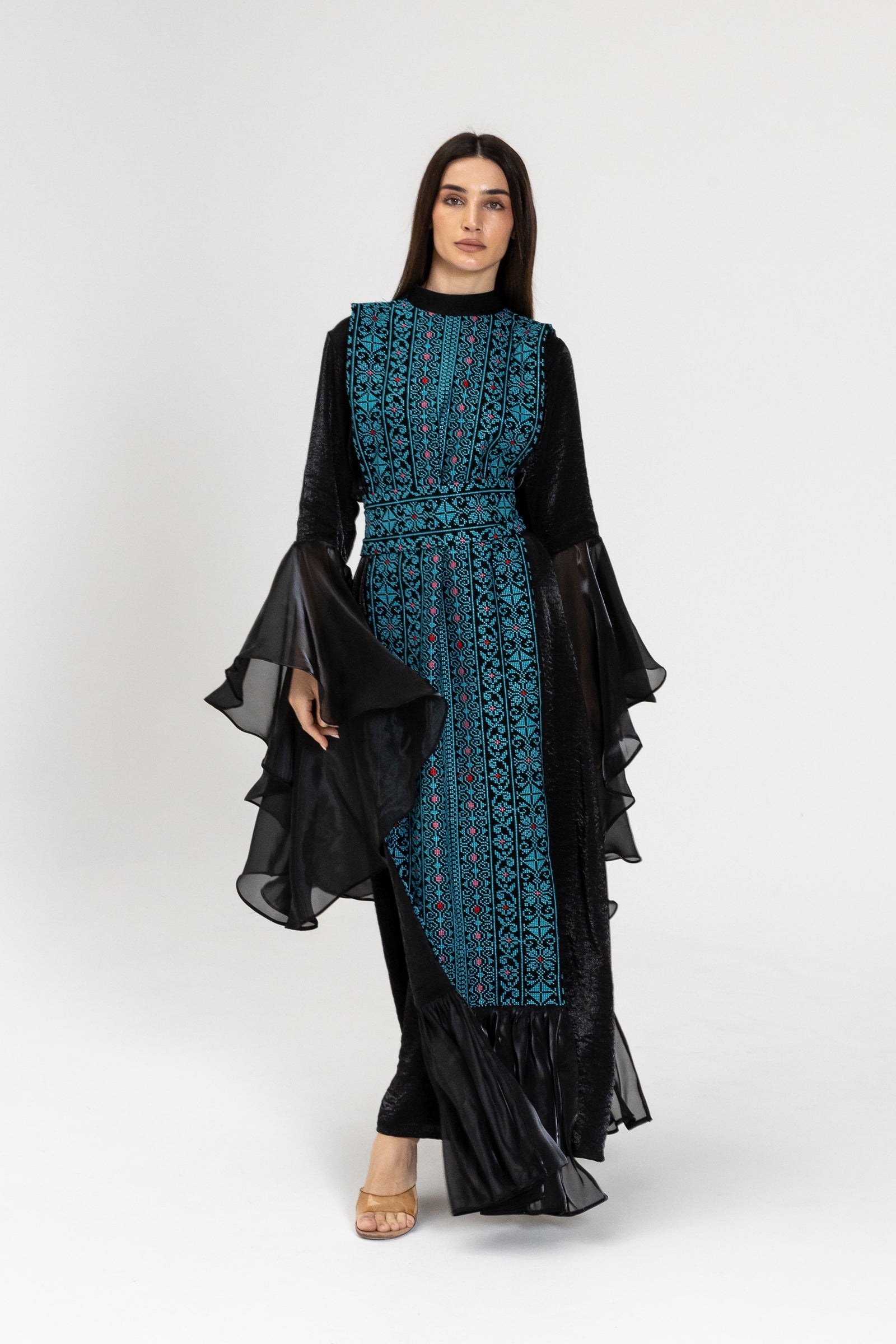 Black Dress with Embroidered Overlay