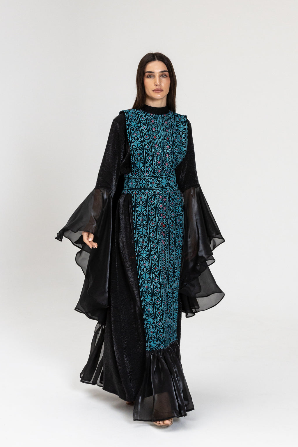 Black Dress with Embroidered Overlay