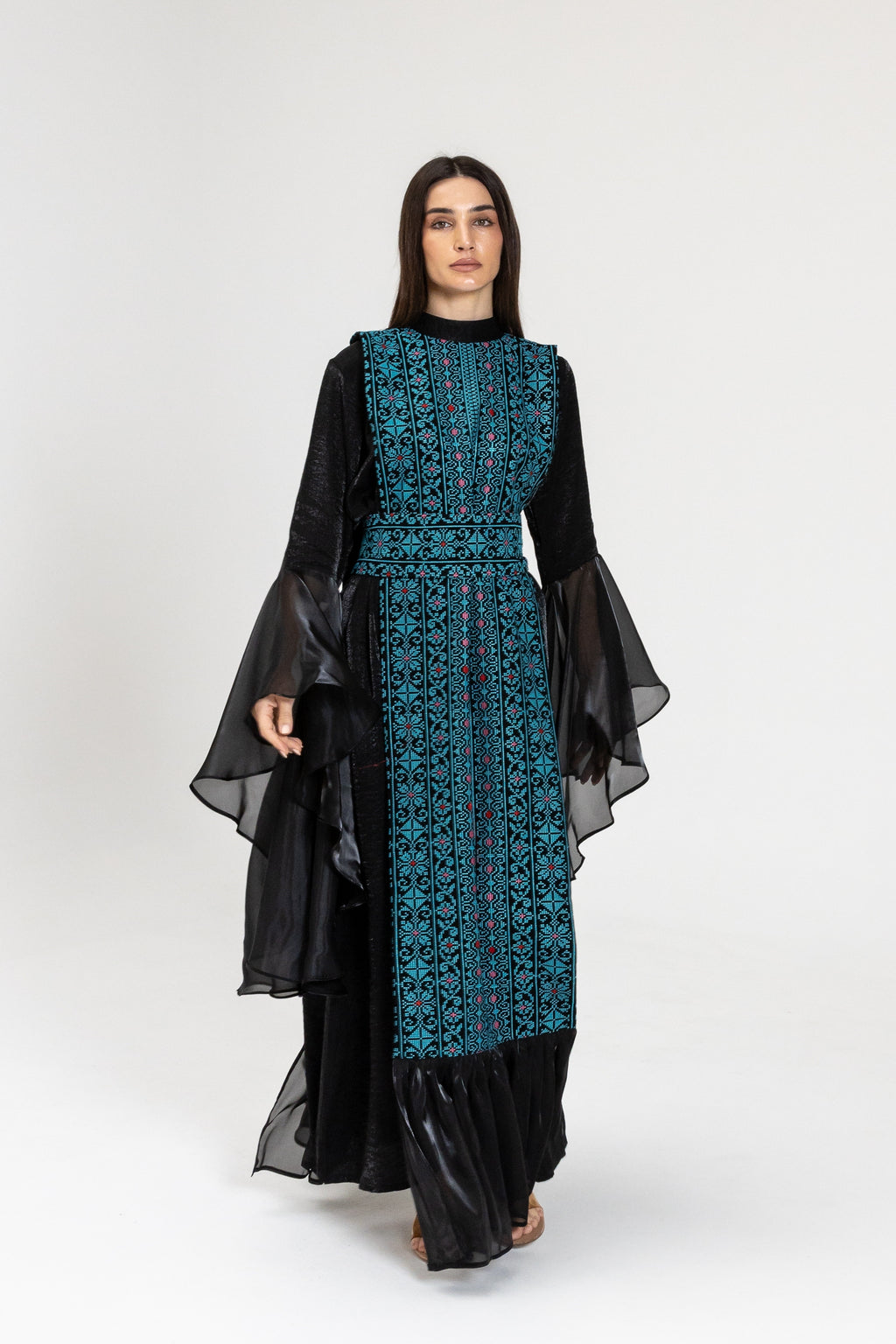 Black Dress with Embroidered Overlay