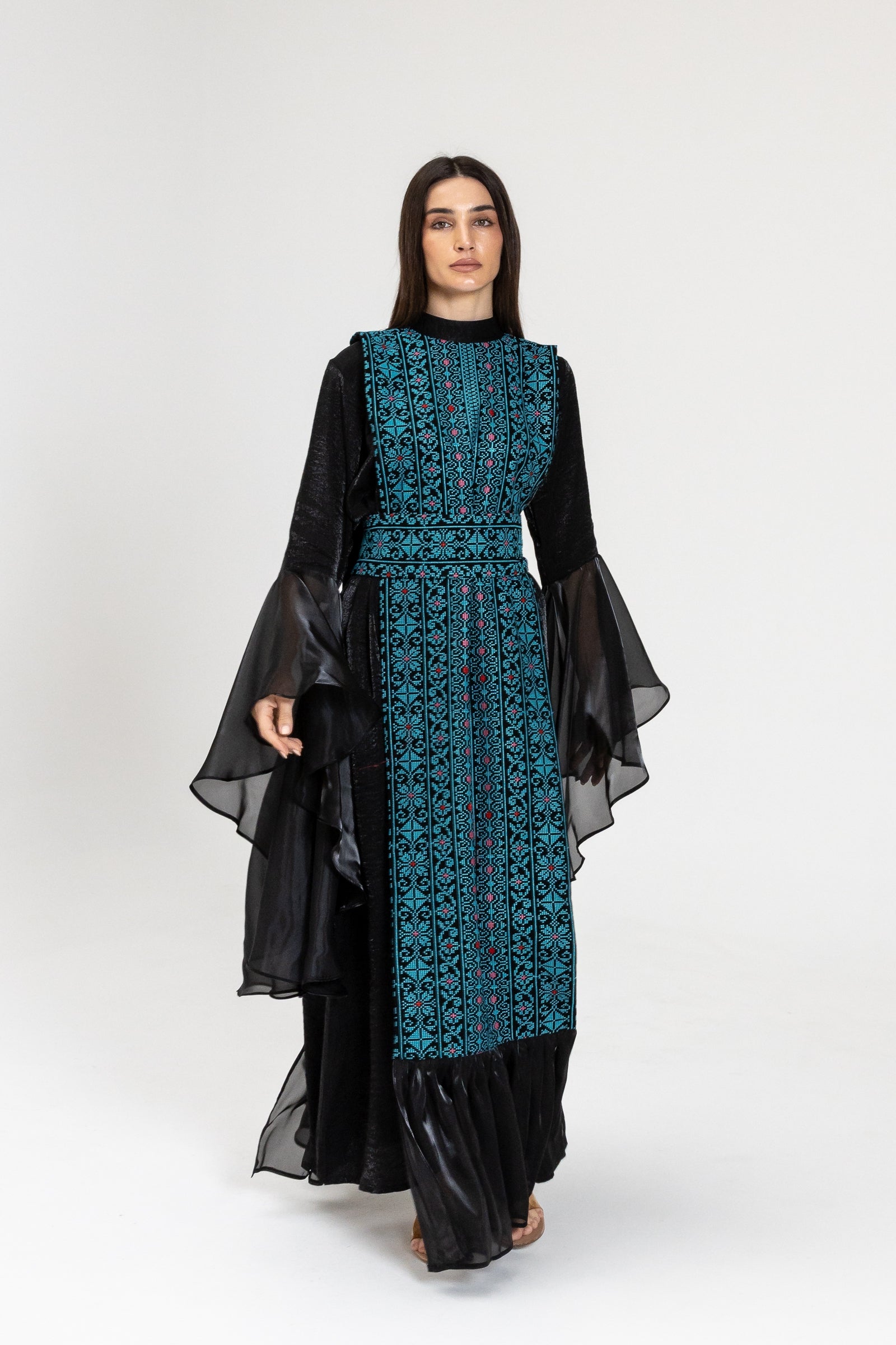 Black Dress with Embroidered Overlay